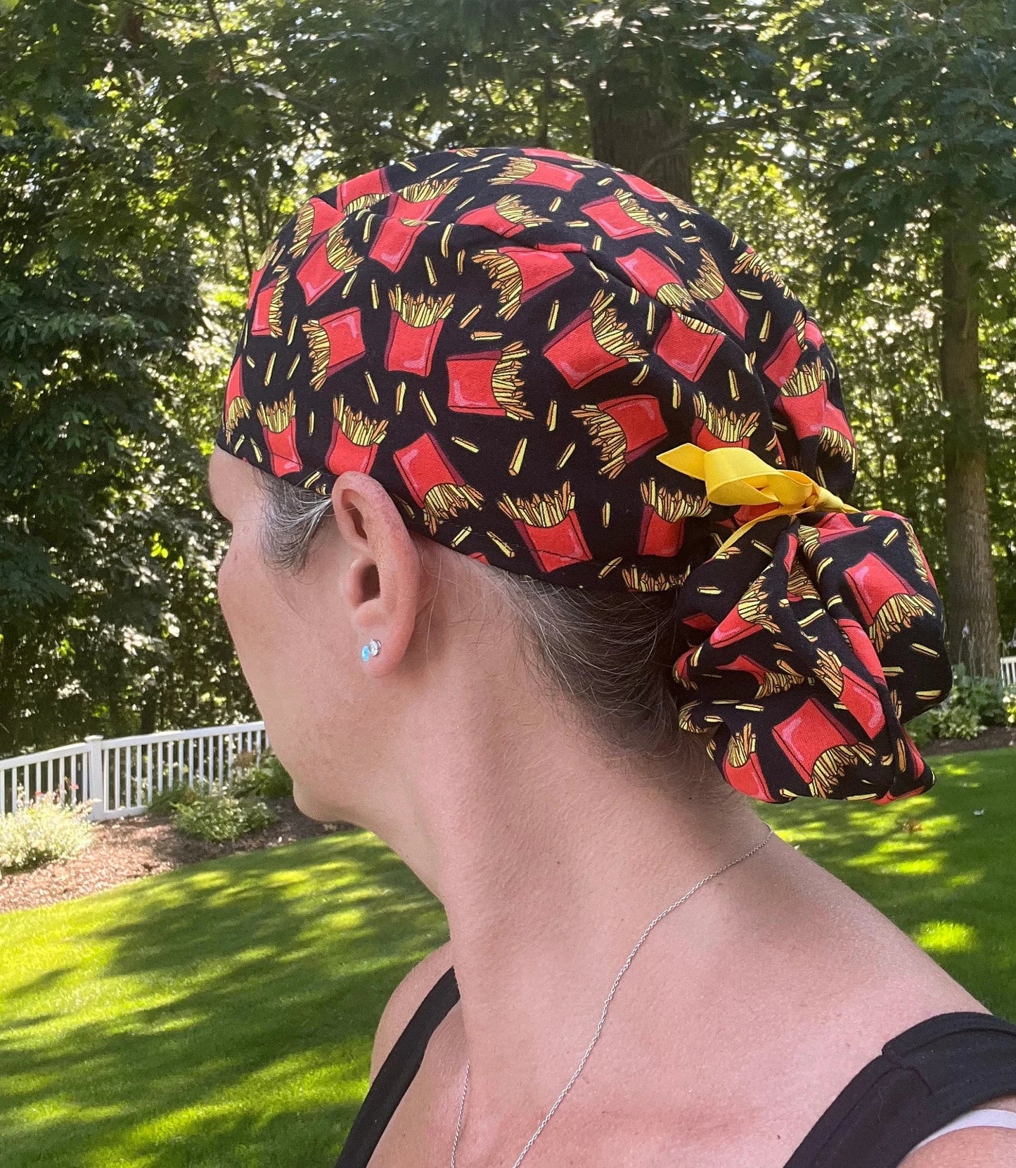 French fries fast food ponytail scrub cap womens