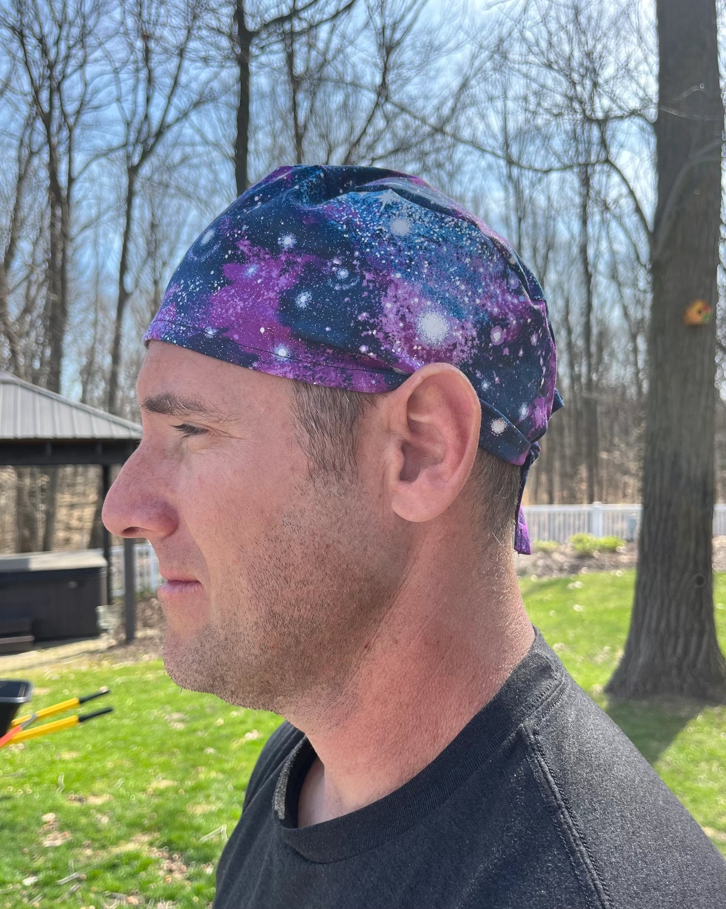 Galaxy blue sparkle glitter skull scrub cap mens