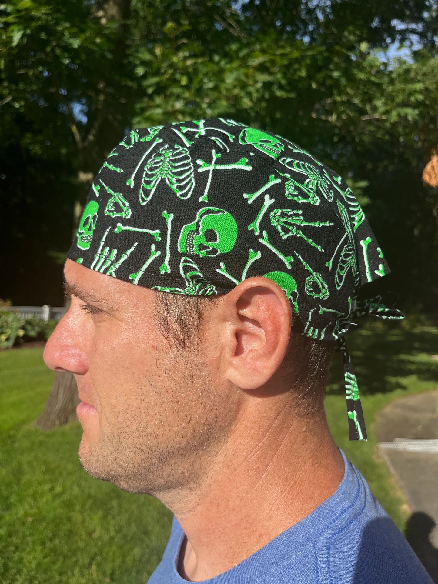 XRAY bones green glow skull scrub cap mens