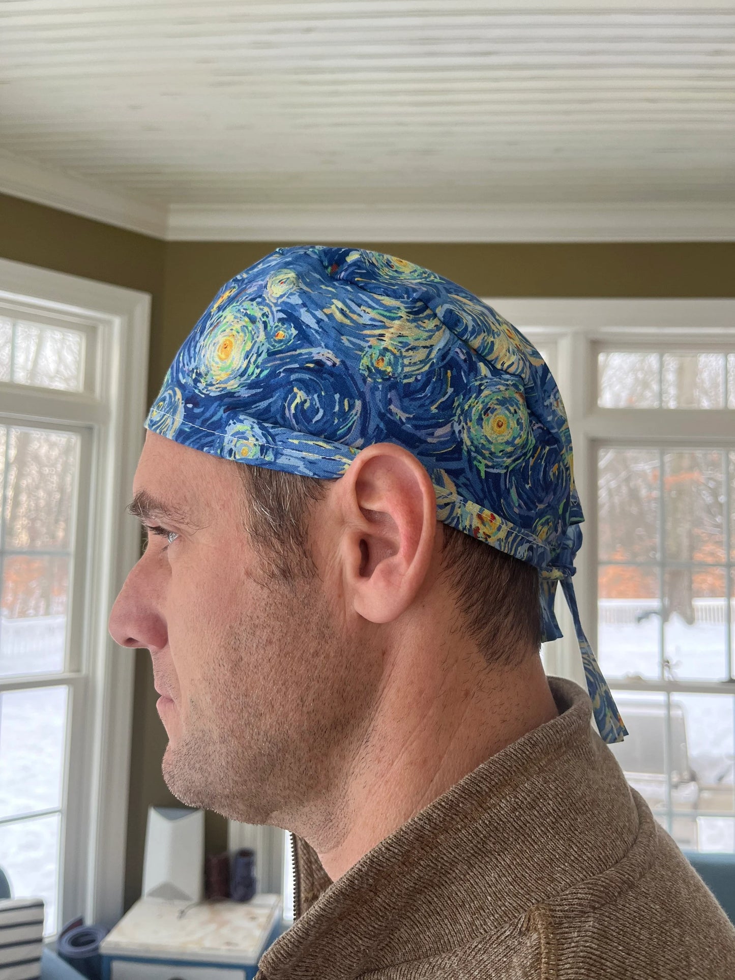 Van Gogh STARRY NIGHT skull scrub cap mens