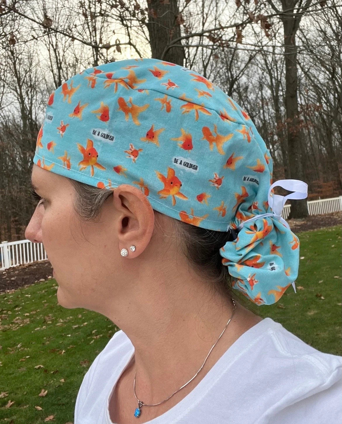 Be a goldfish AFC richmond blue ponytail scrub cap womens