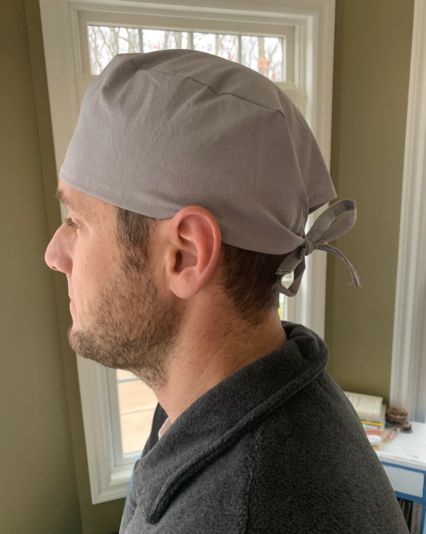 Grey gray solid skull scrub cap mens