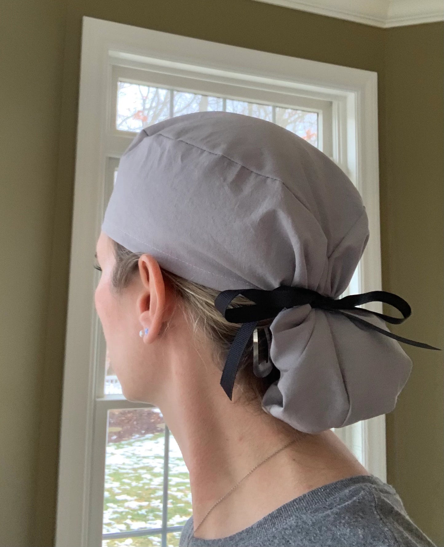 Grey gray solid ponytail scrub cap womens