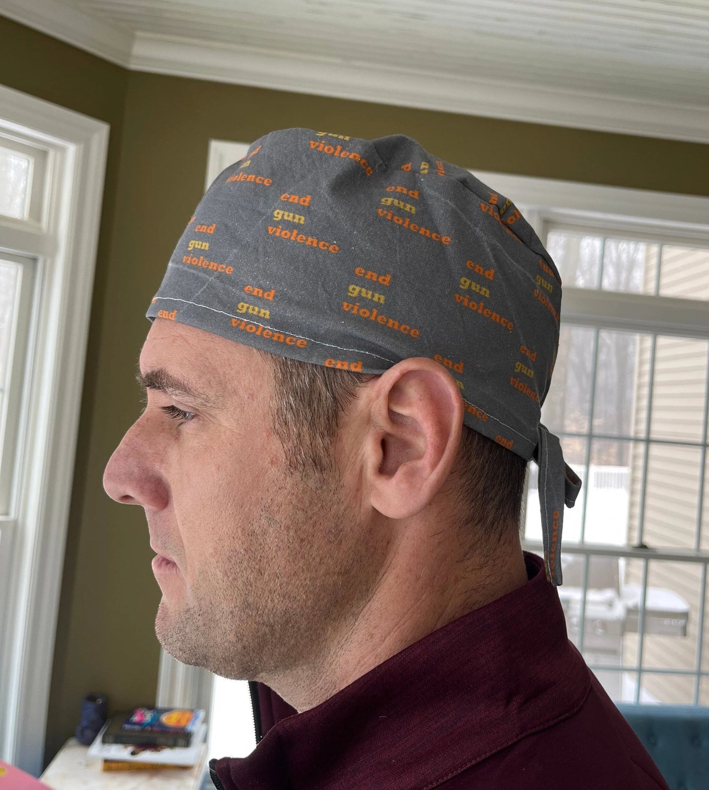 End gun violence trauma skull scrub surgery cap mens