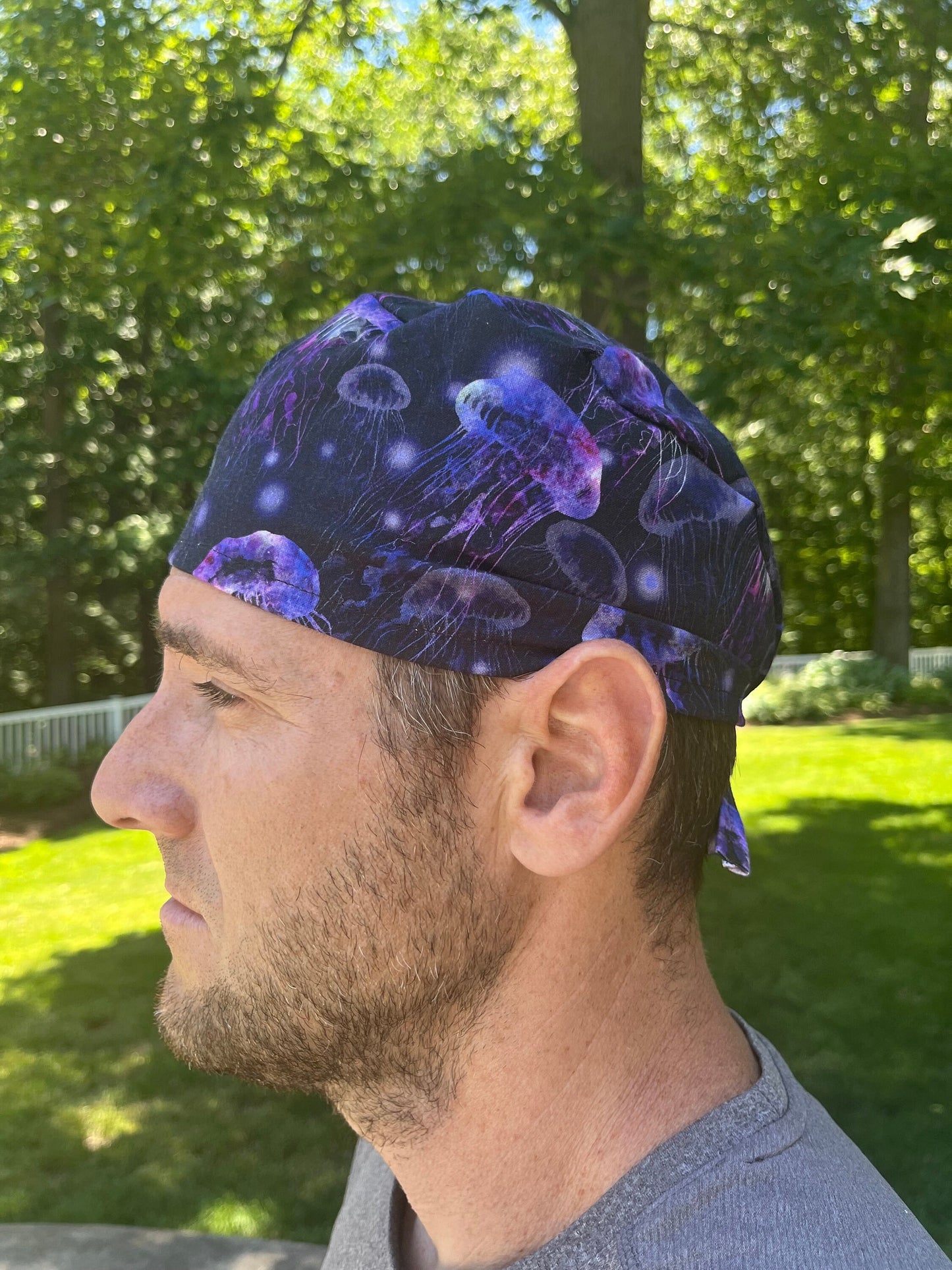 Jellyfish purple skull scrub cap mens