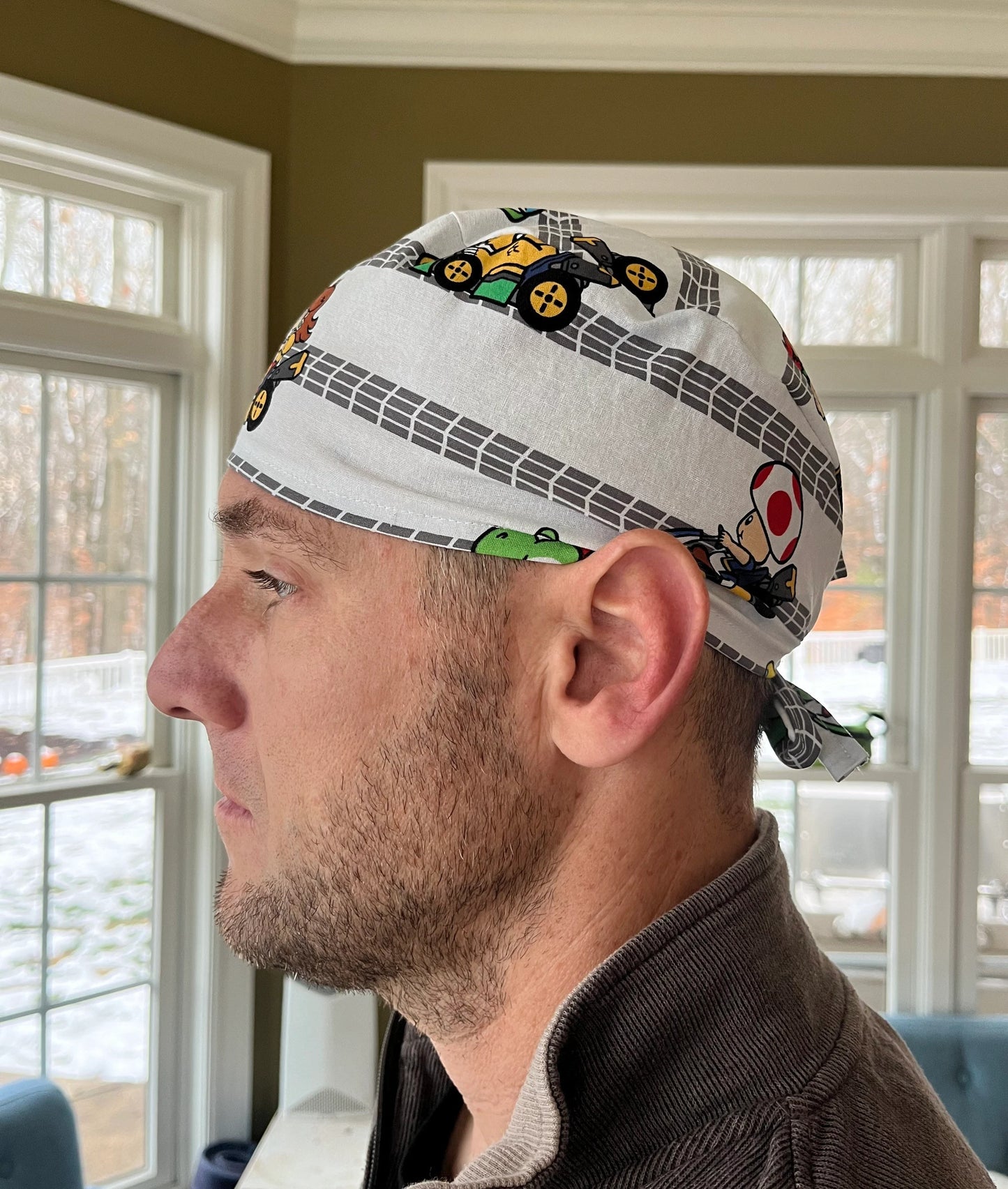 Mario Cart skull scrub cap mens
