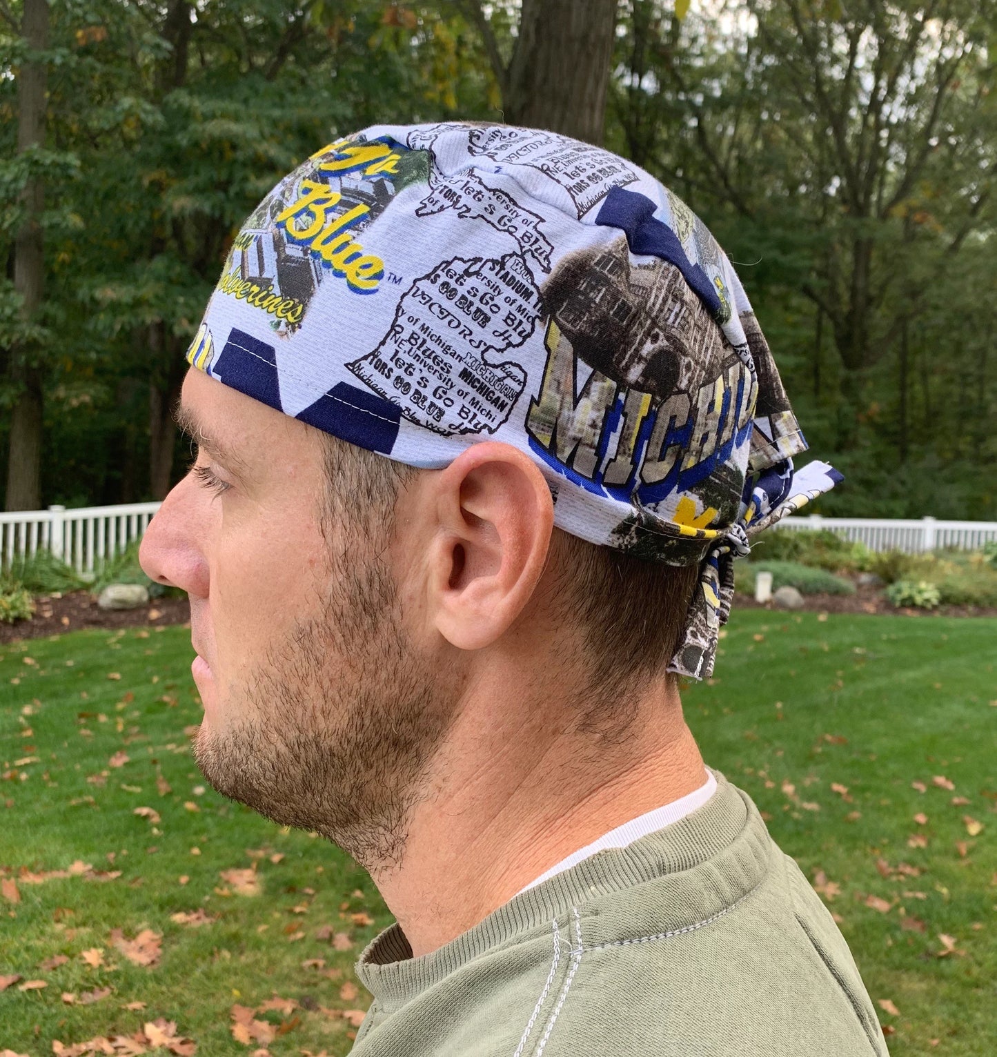 University of Michigan wolverines U of M maize blue landmarks skull scrub cap mens