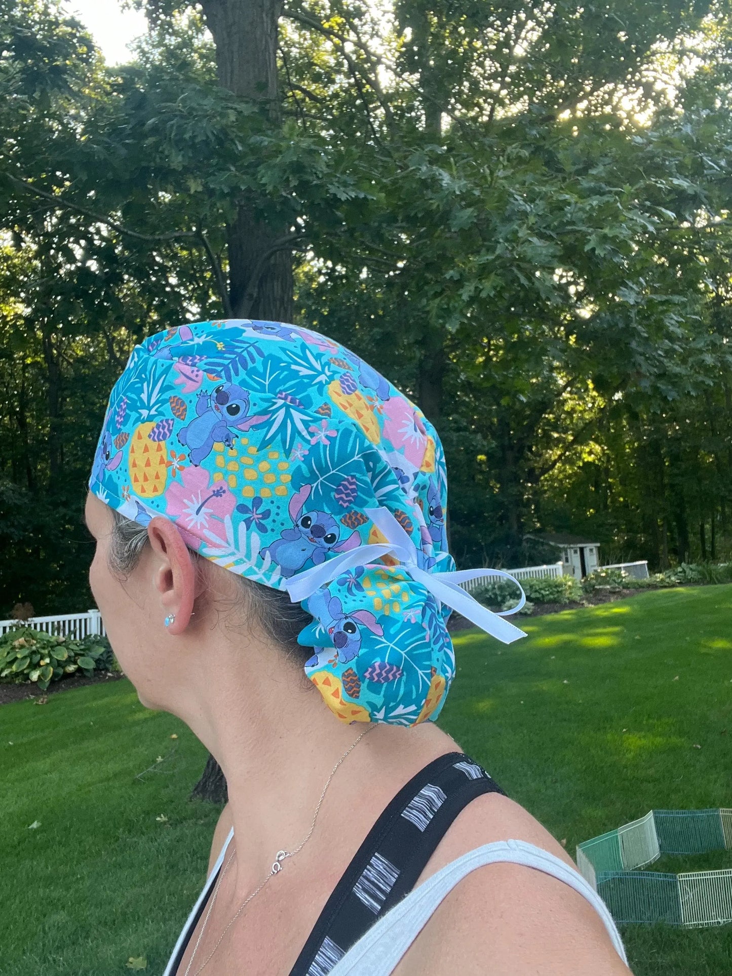Lilo and stitch tropical hawaii ponytail scrub cap womens