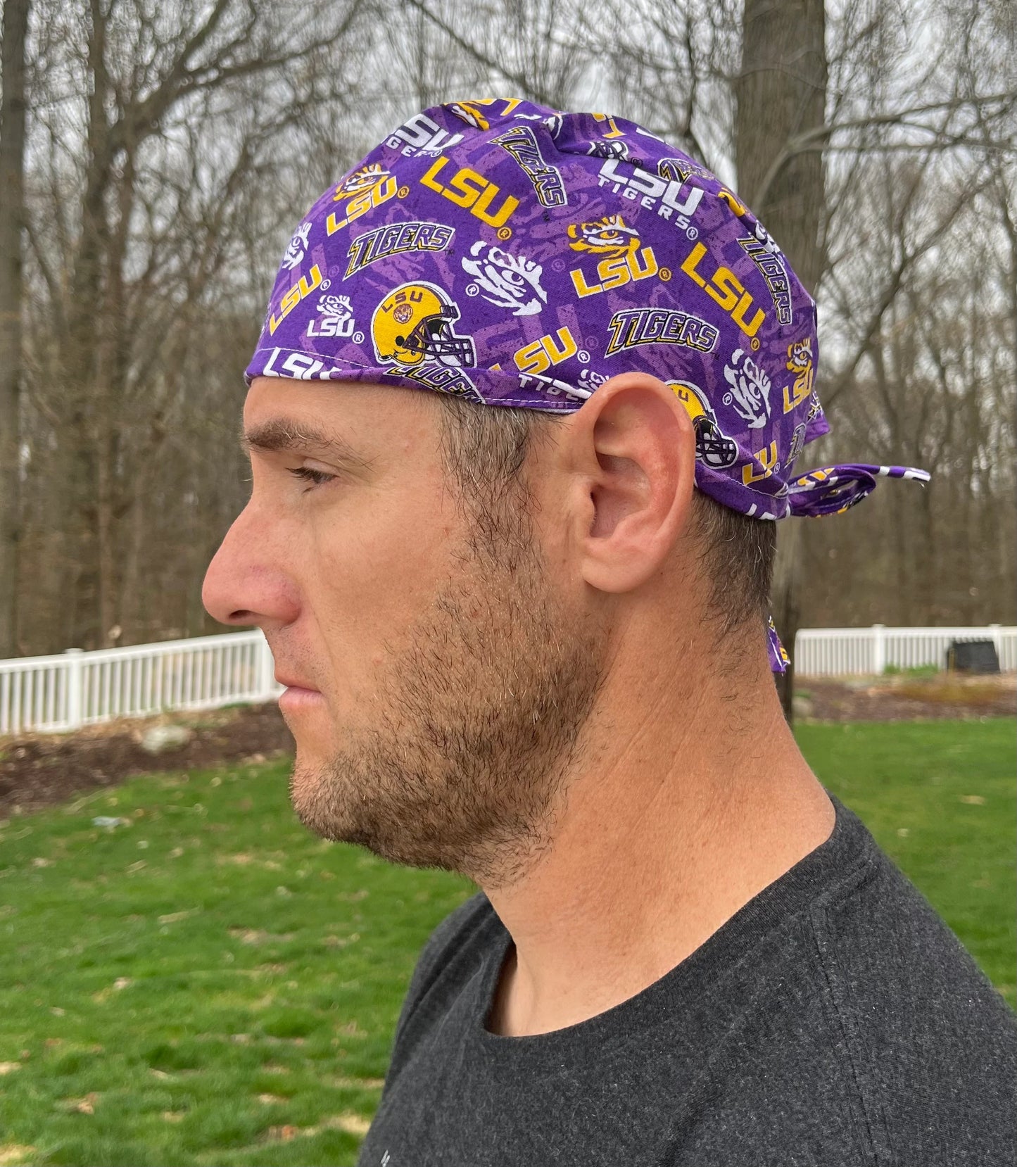 Louisiana State University LSU tigers purple skull scrub cap mens