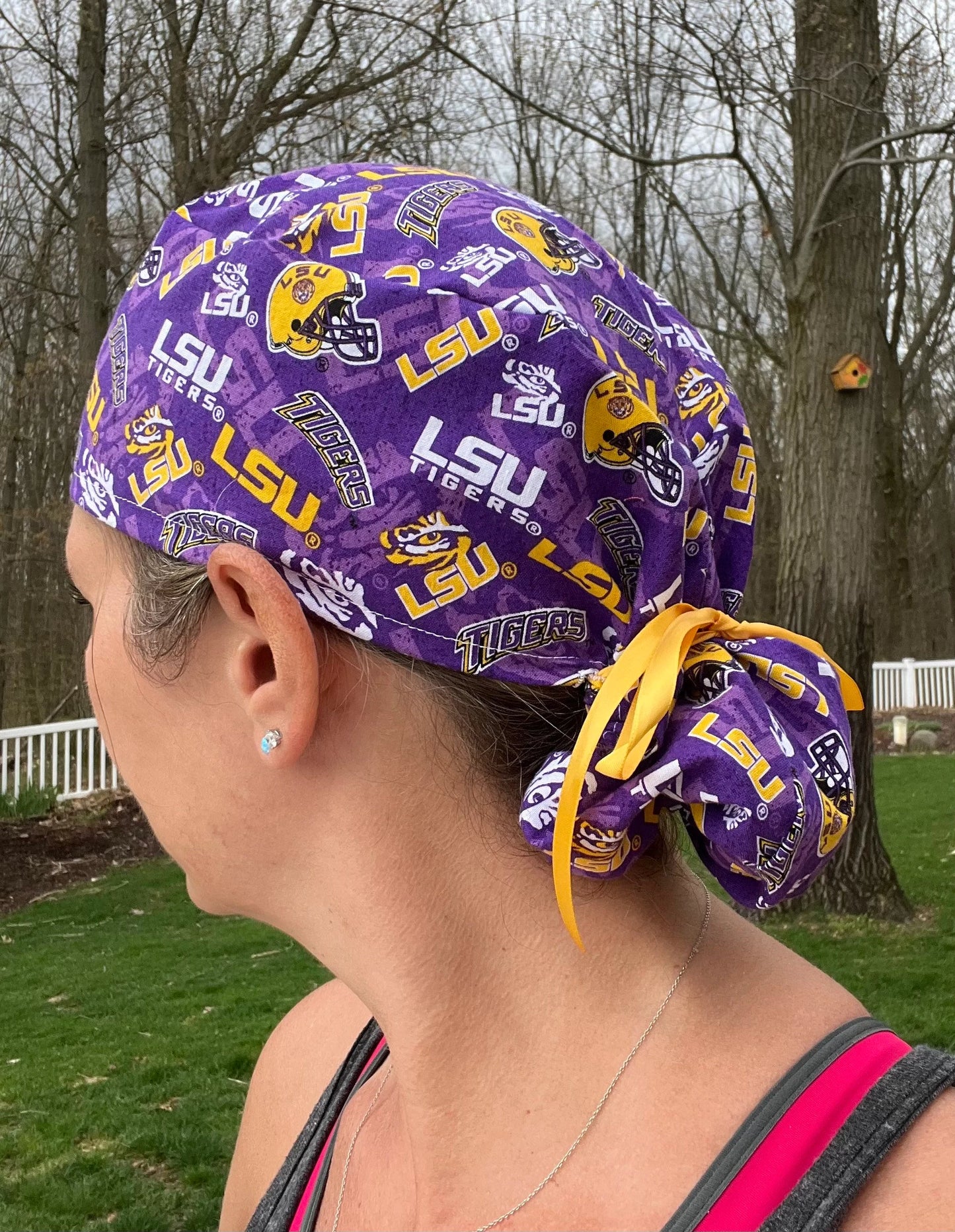 Louisiana State University LSU tigers purple ponytail scrub cap womens