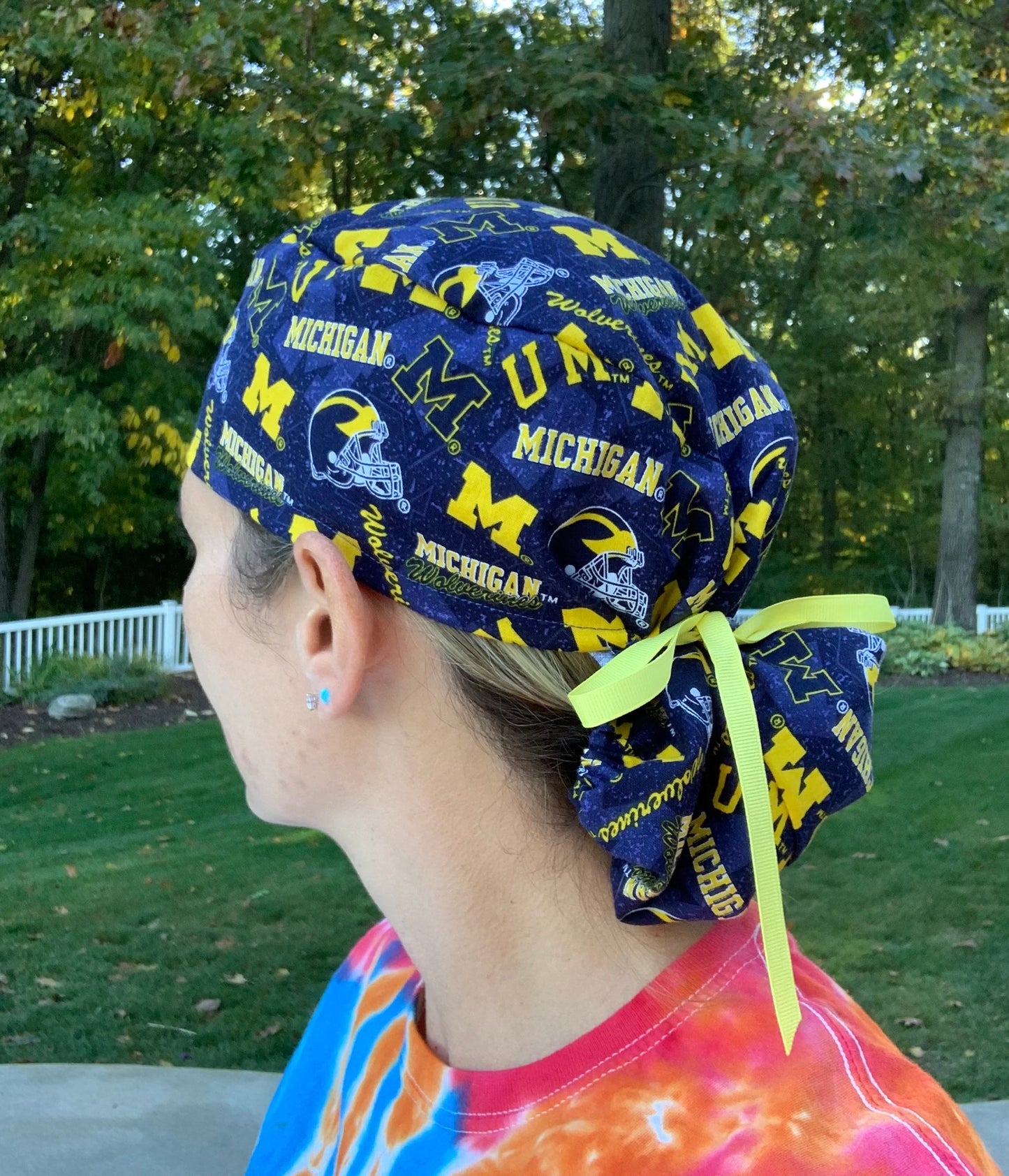 University of Michigan maize blue u of m ponytail scrub cap womens