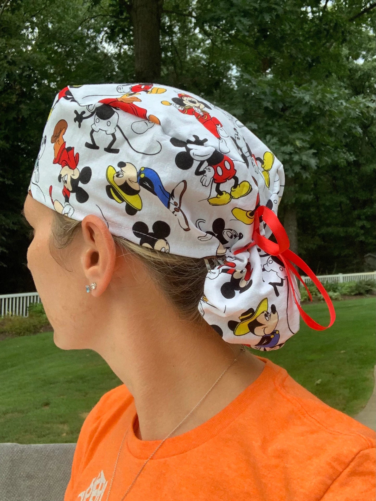 Mickey Mouse through the years ponytail scrub cap womens