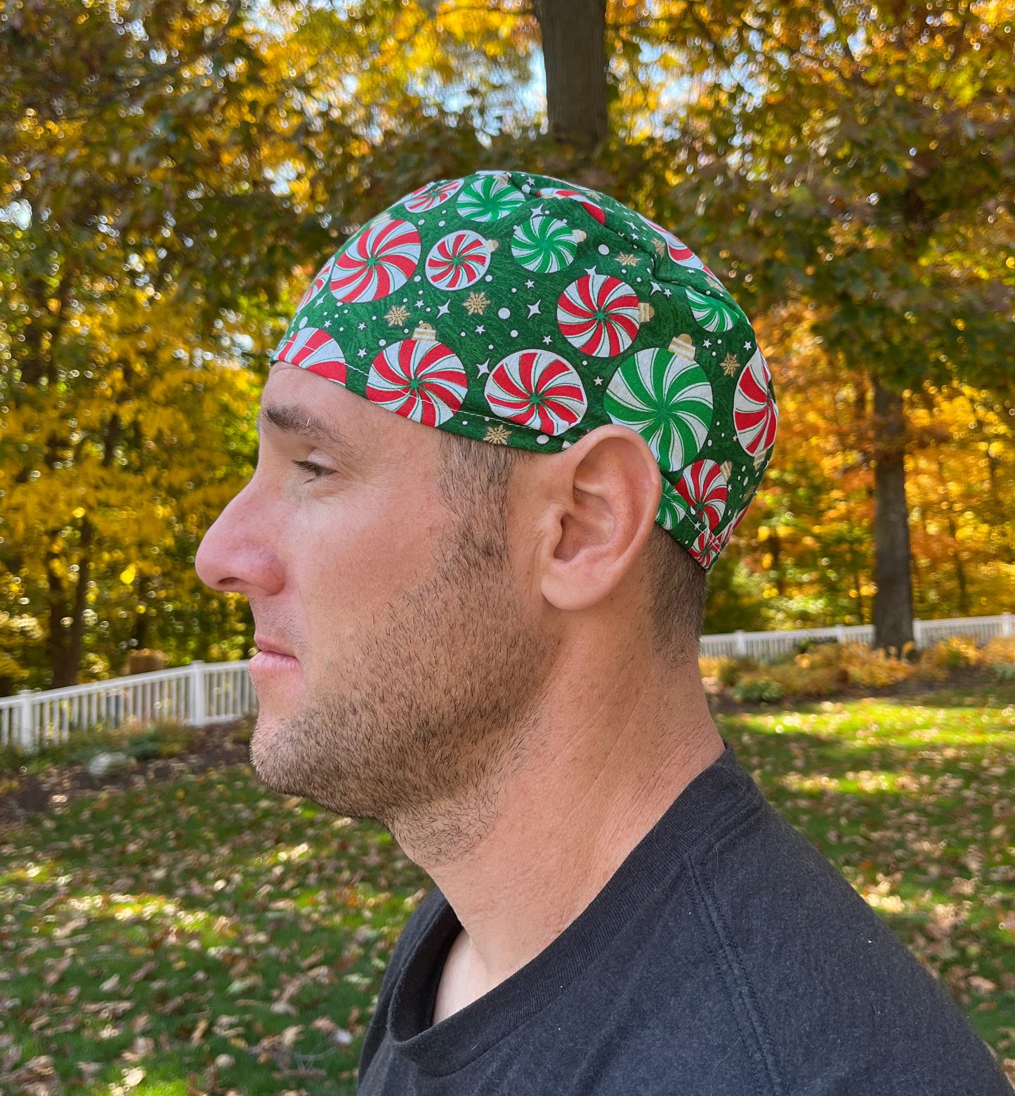 Peppermint christmas skull scrub cap mens