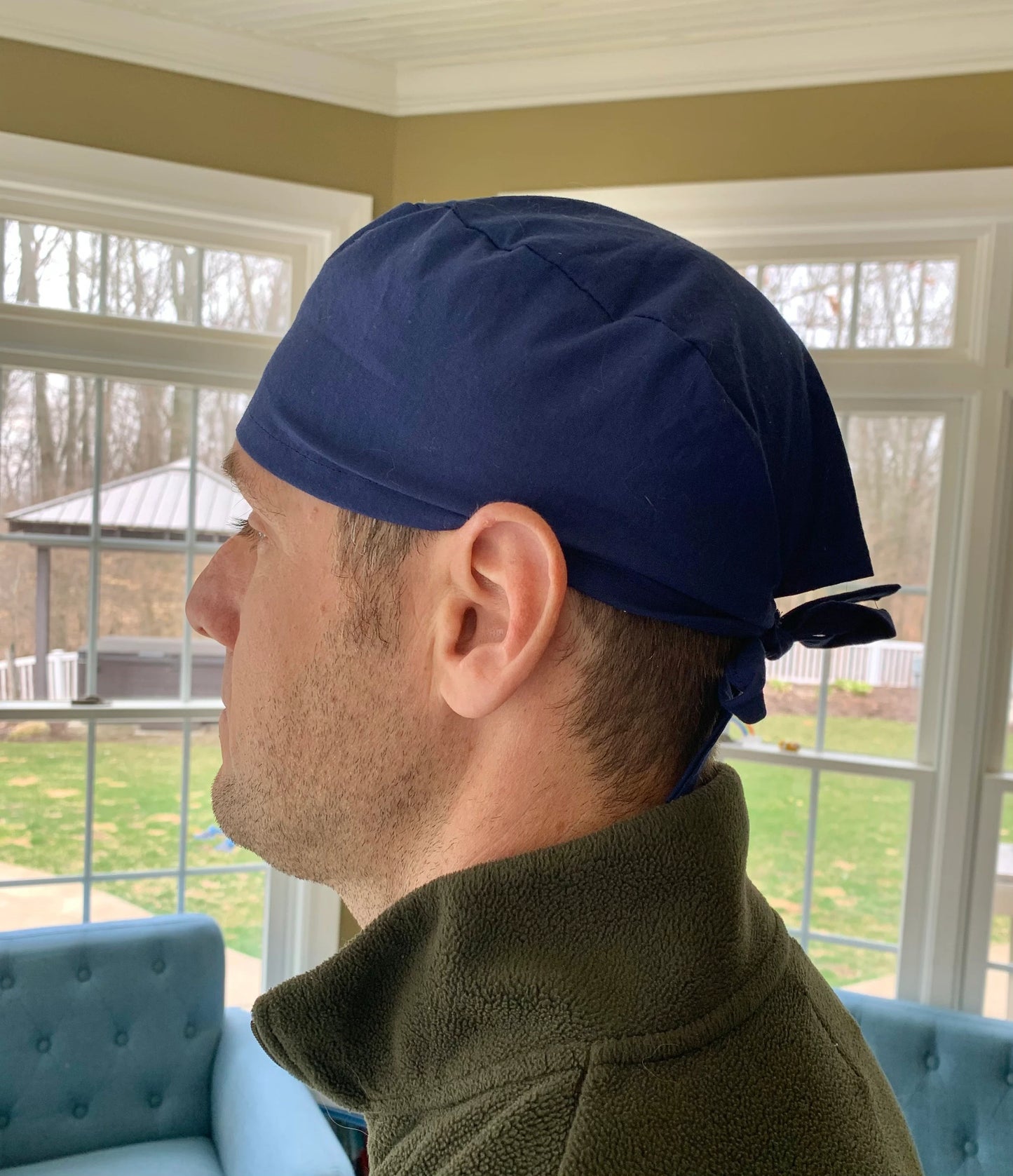 Navy blue solid skull scrub cap mens