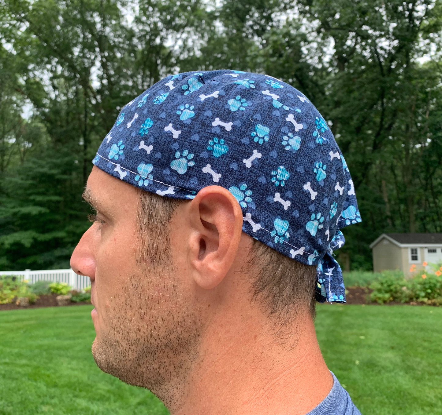 Dog paw paws puppy vet blue skull scrub cap mens