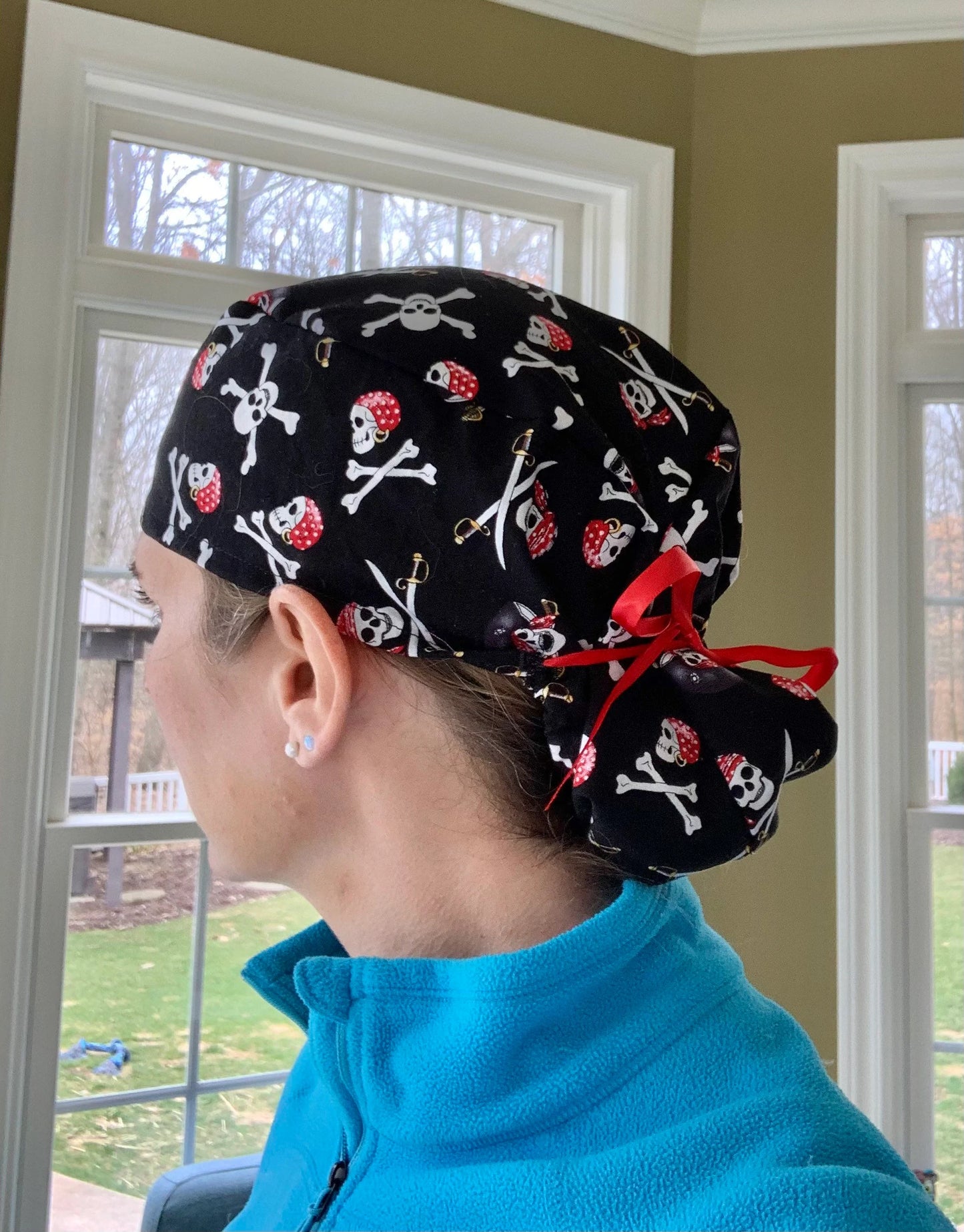 Pirate pirates crossbones ponytail scrub cap womens