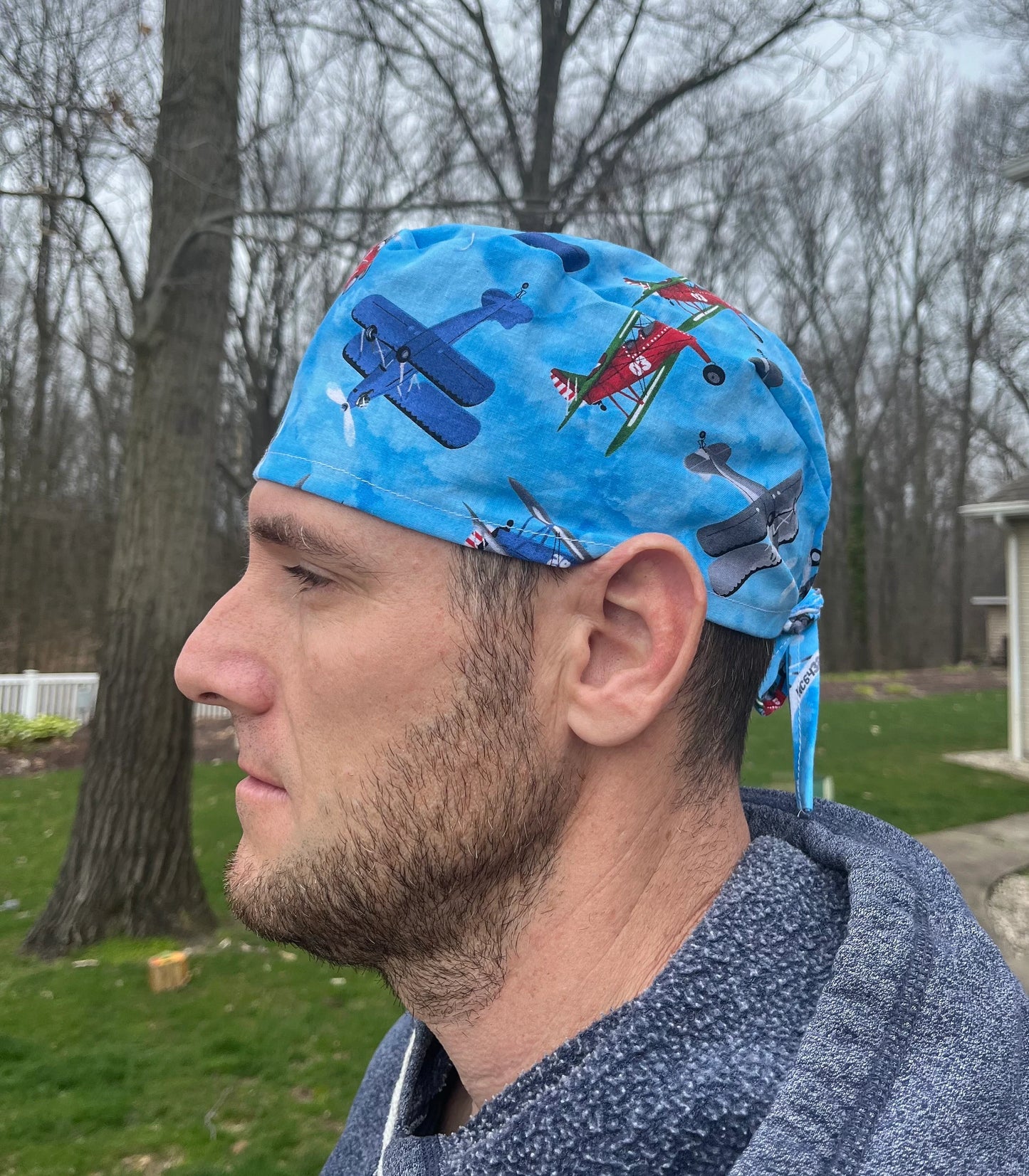 Airplanes skull scrub cap mens