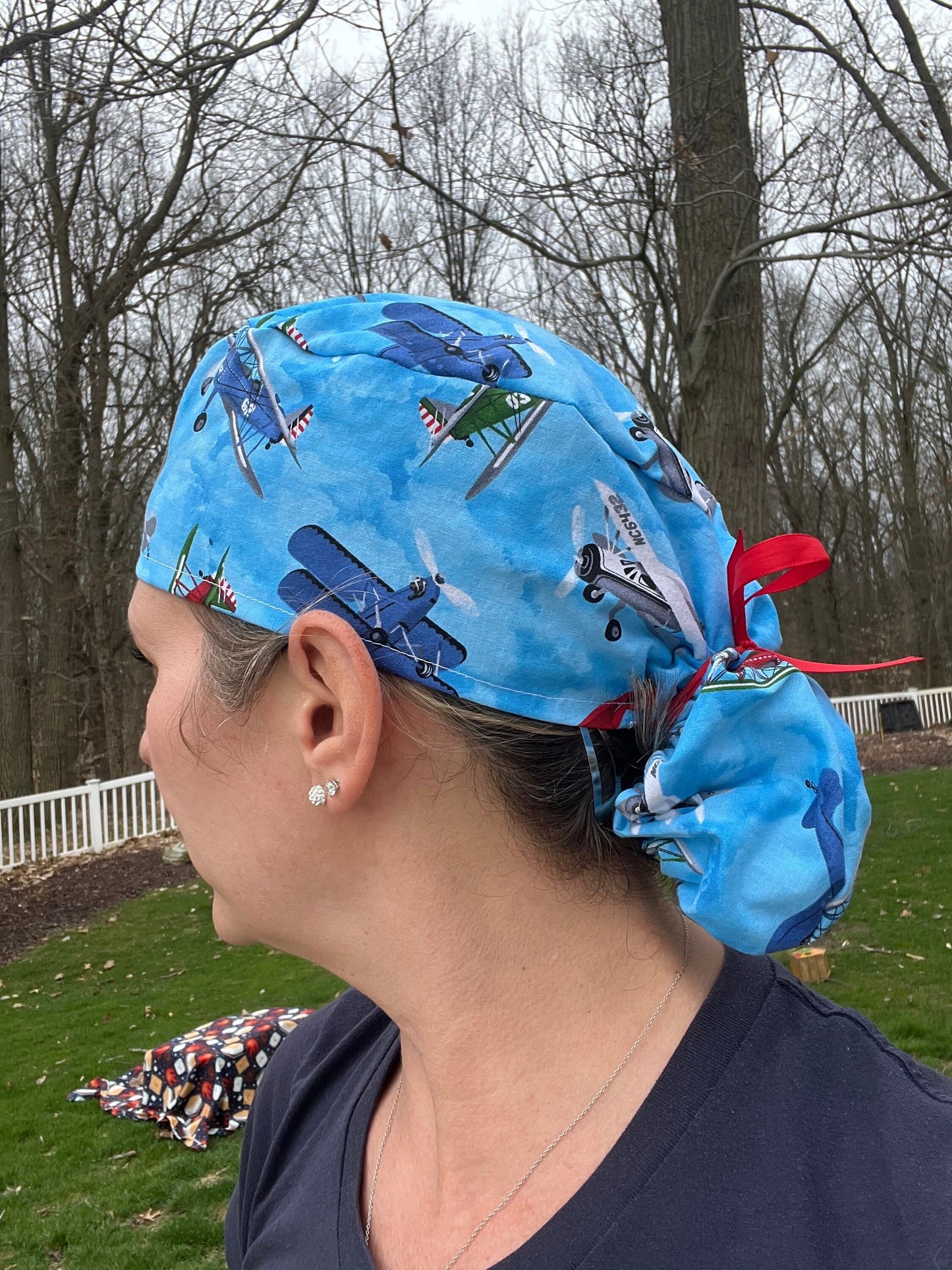 Airplanes ponytail scrub cap womens