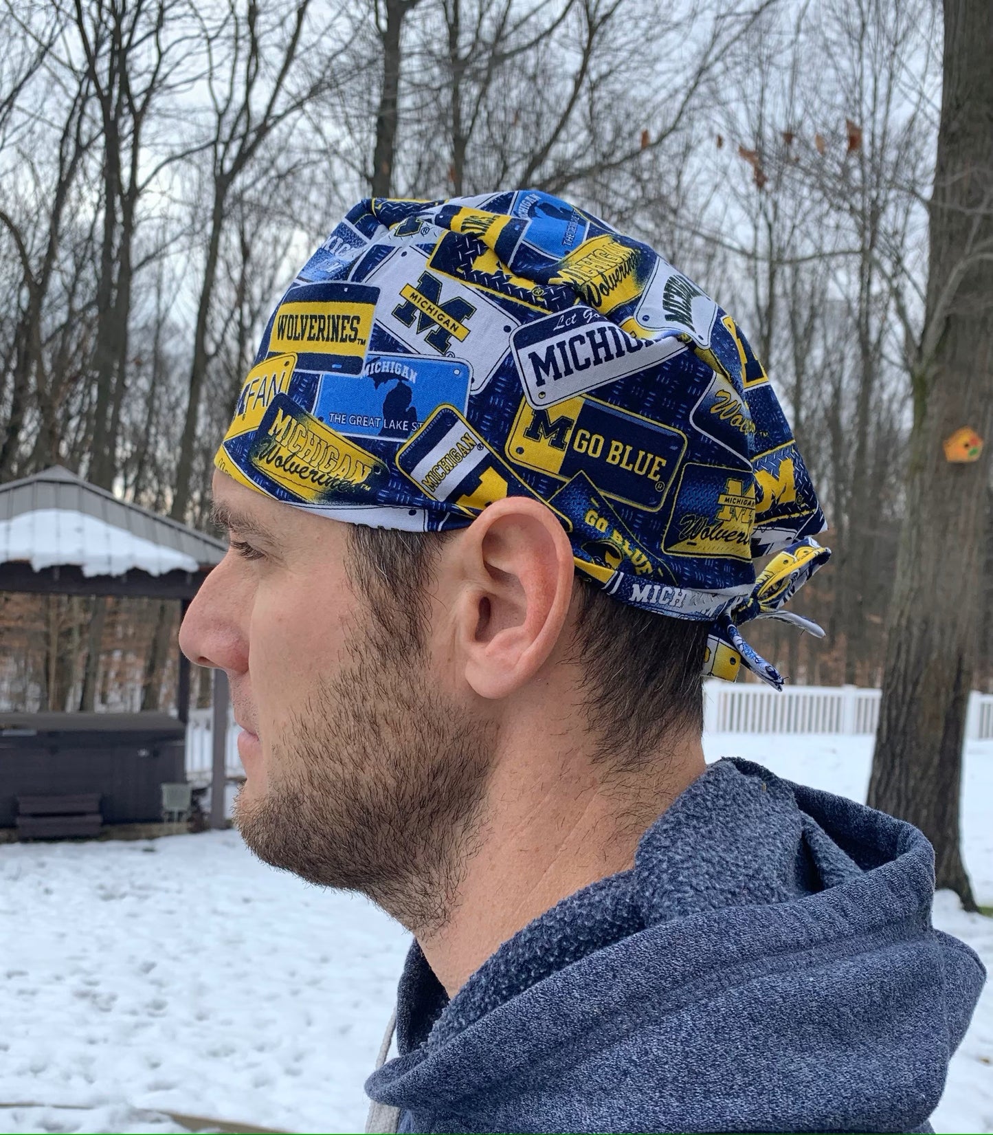 University of Michigan wolverines maize blue u of m skull scrub cap mens