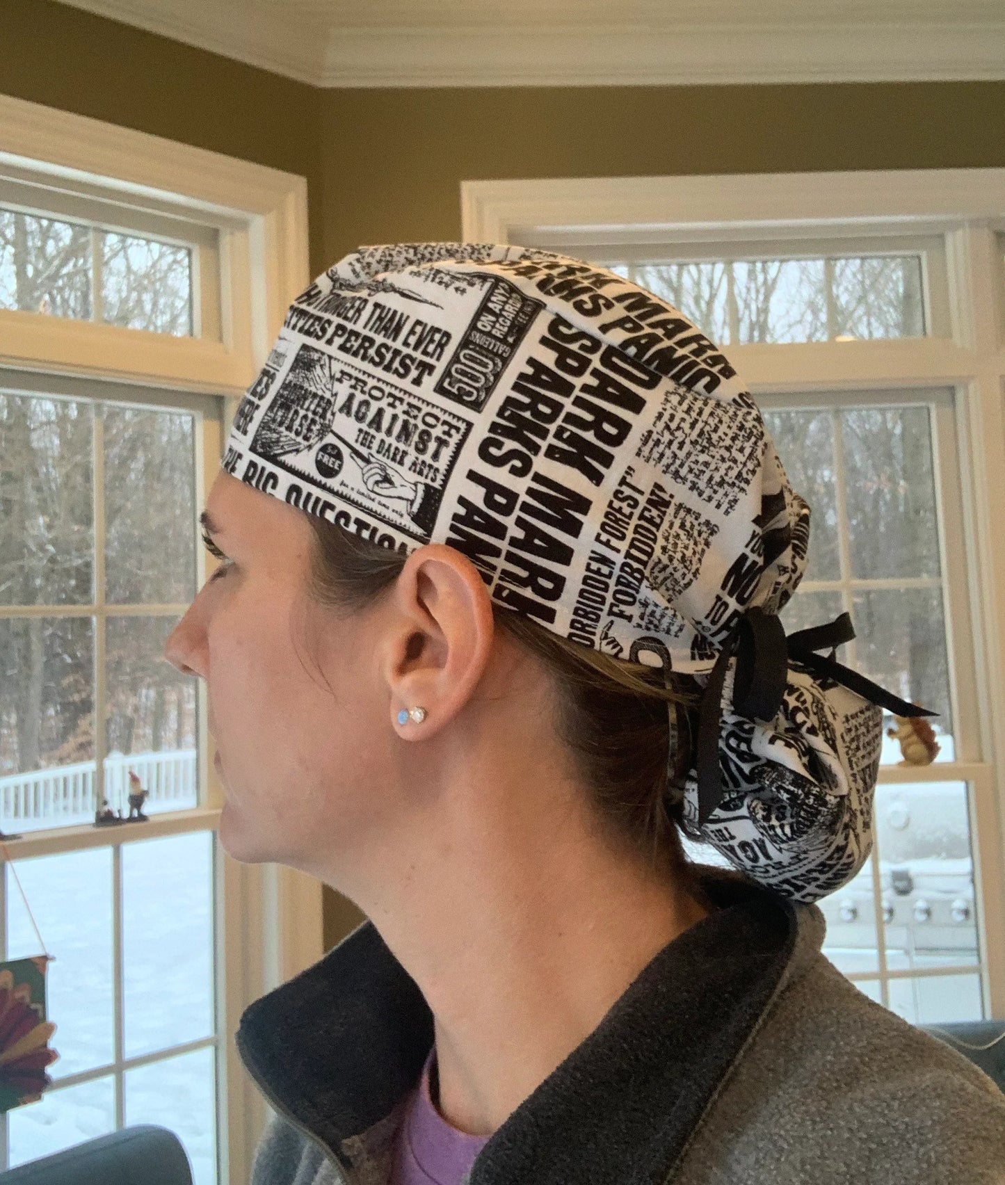 Daily Prophet newspaper ponytail scrub cap womens harry