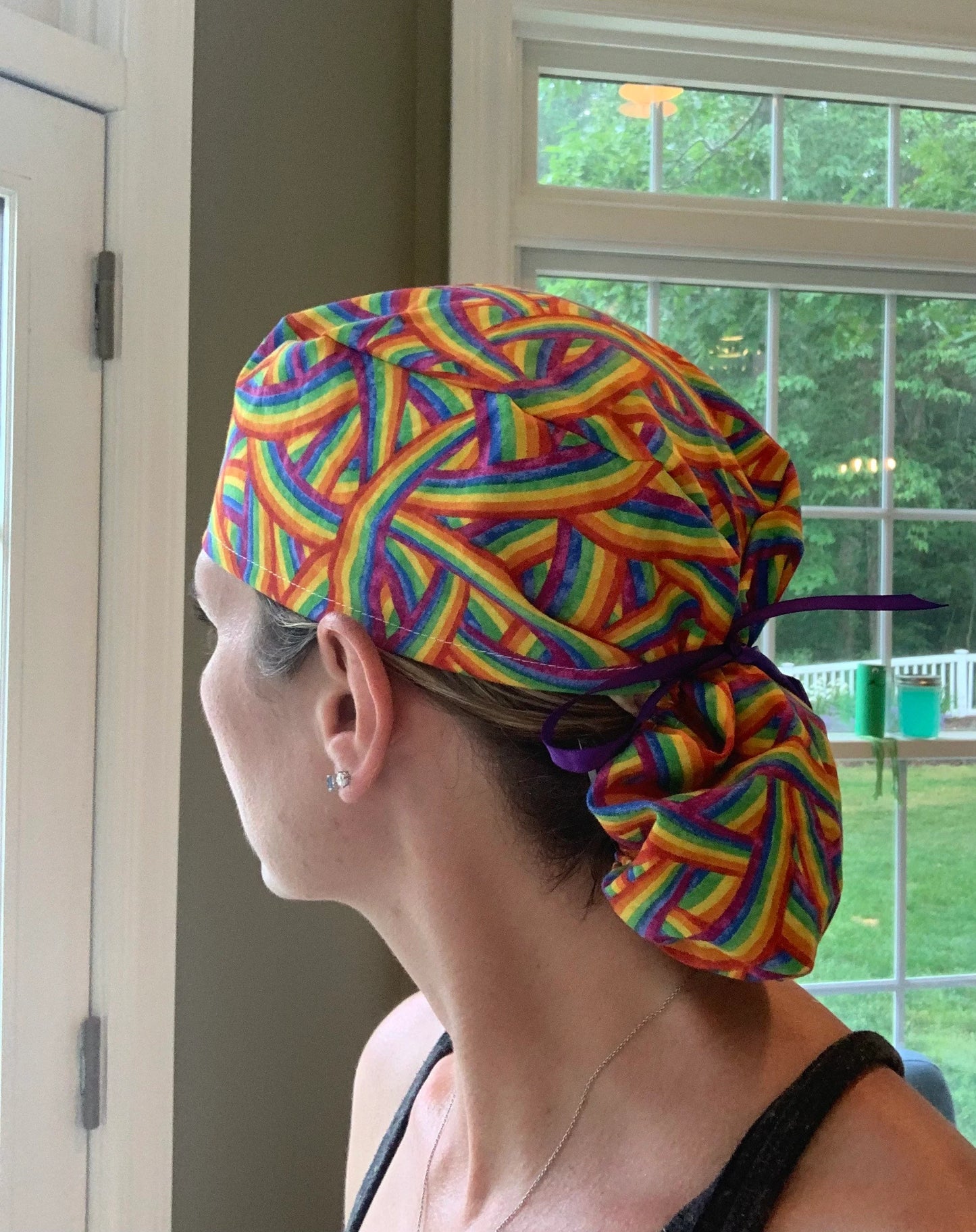 Pride rainbow ponytail scrub cap womens