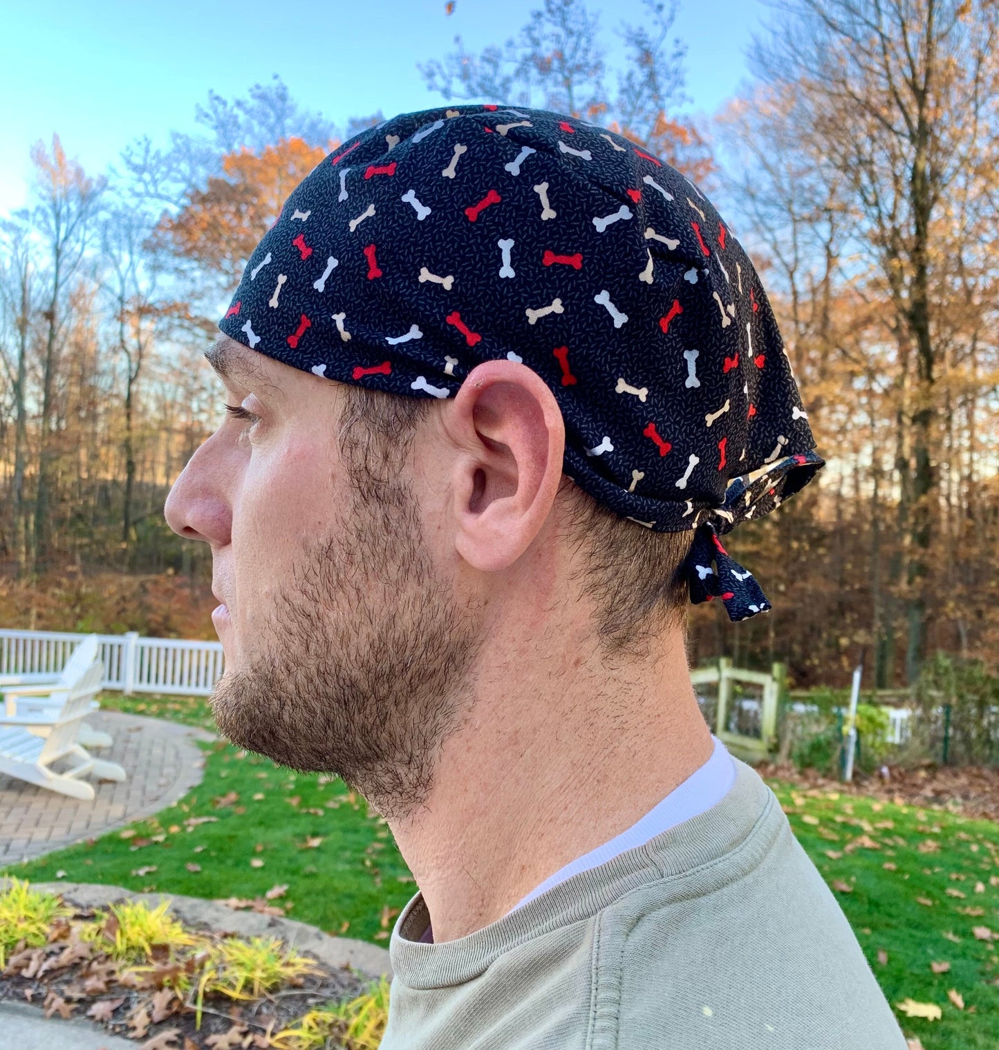 Bones black red skull scrub cap mens