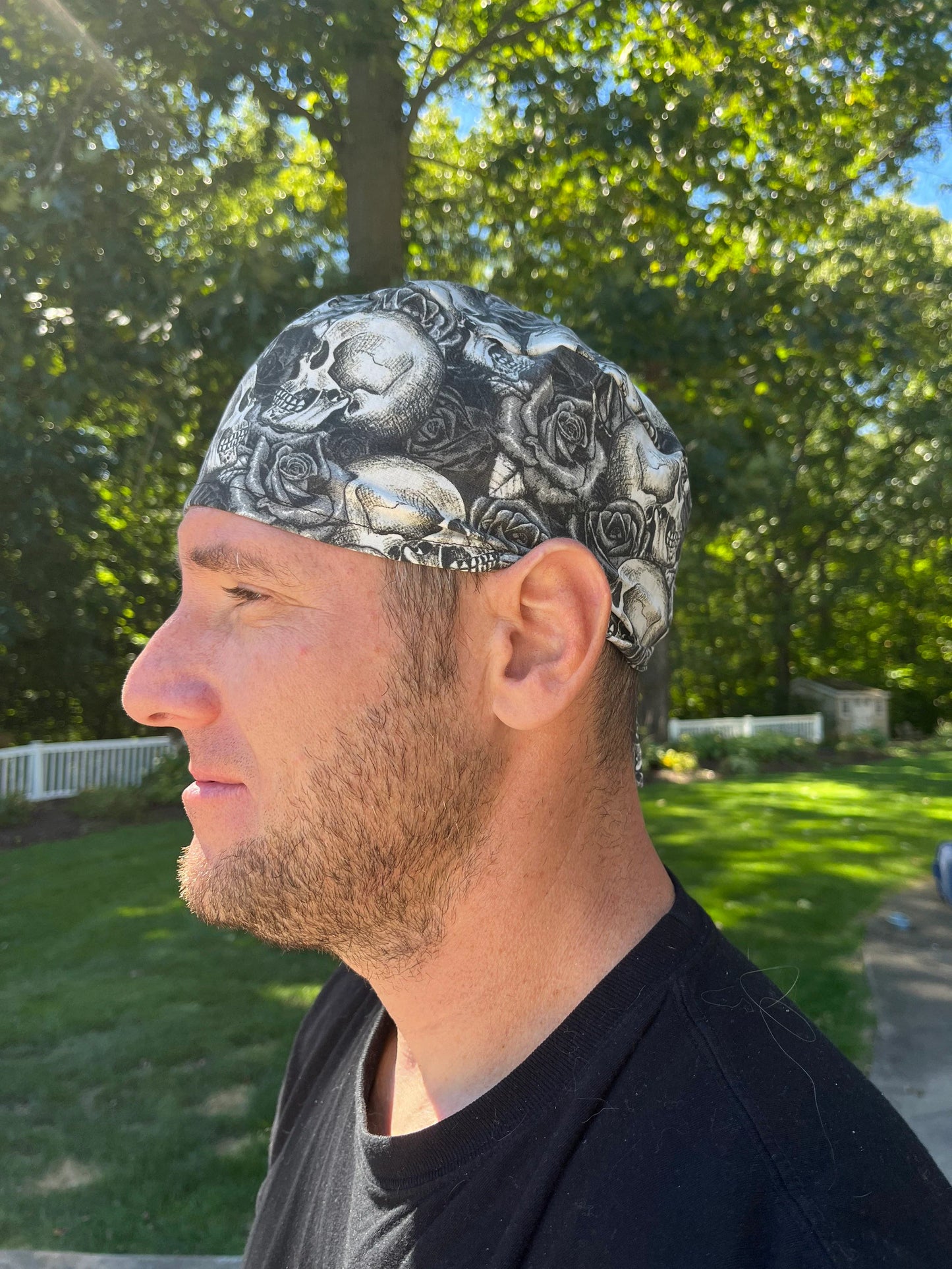 Skull roses skull scrub cap mens