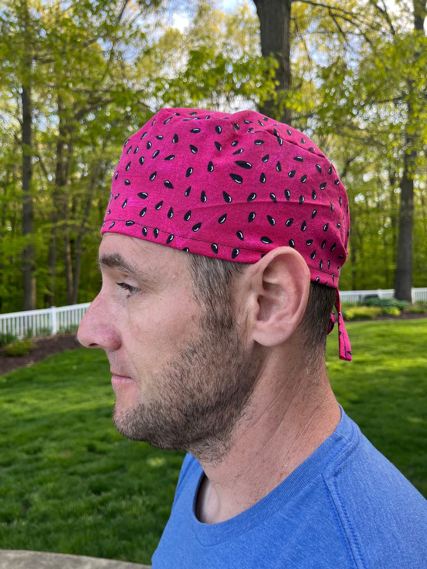 Watermelon seeds red scrub cap mens