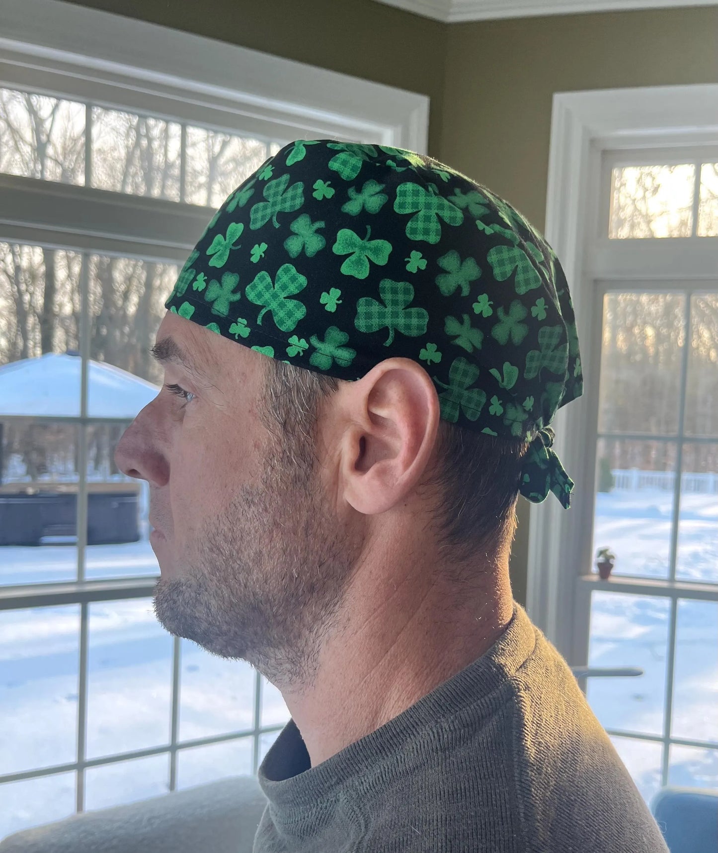St saint Patricks shamrock irish clover skull scrub cap mens