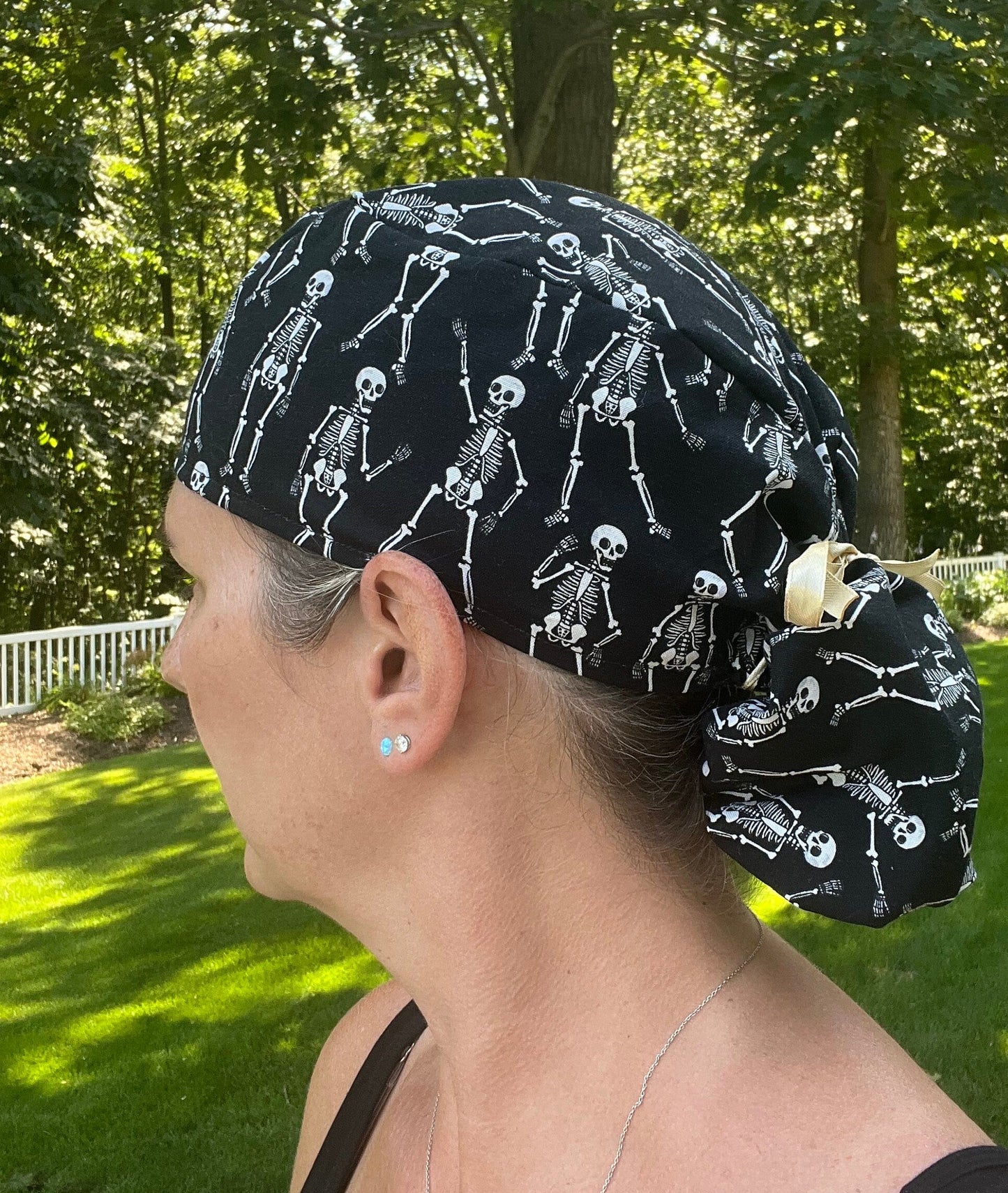 Skeleton bones ponytail scrub cap womens