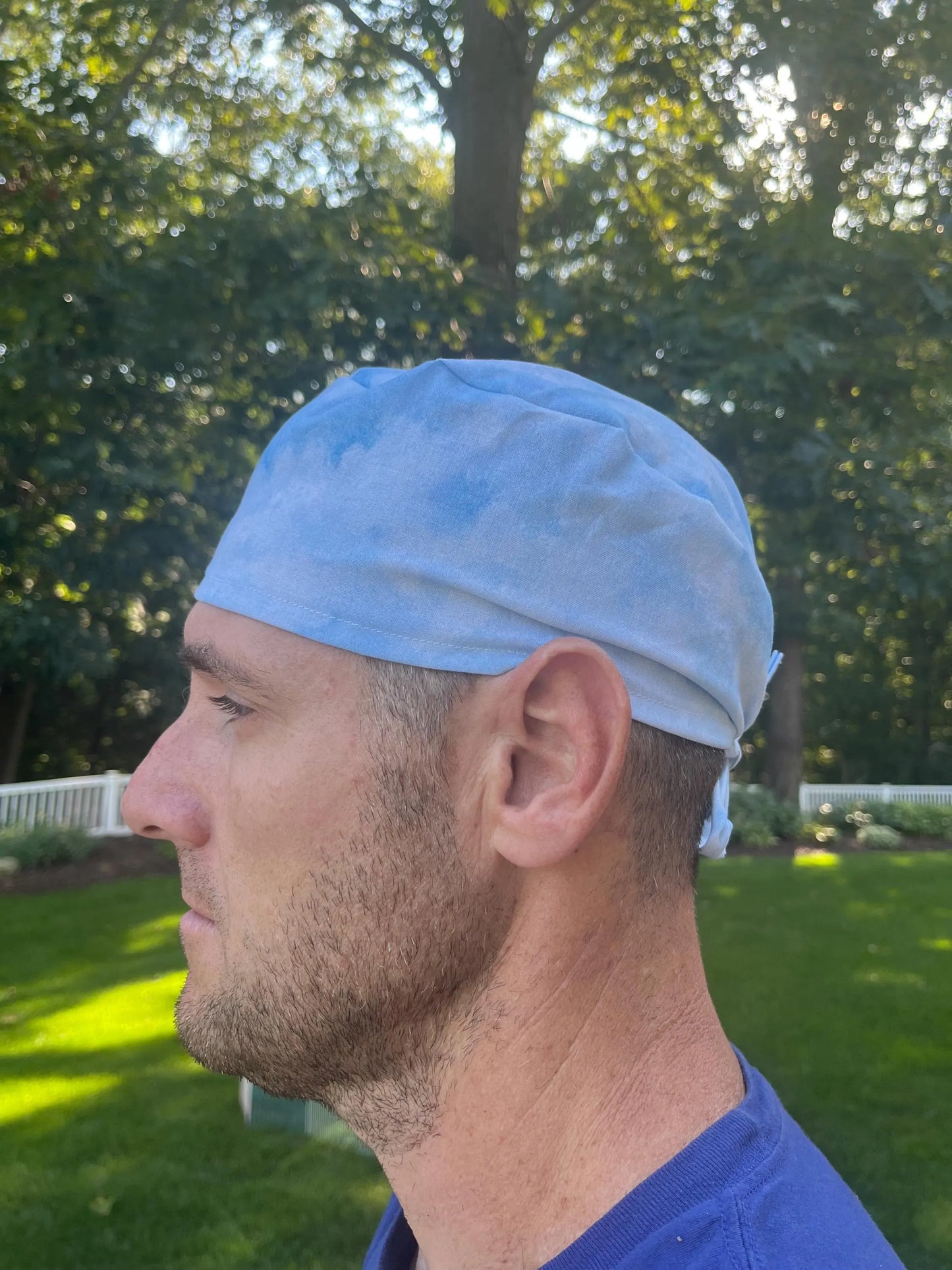Sky blue clouds skull scrub cap mens