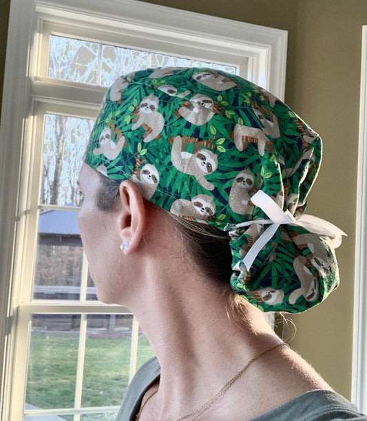 Sloths jungle ponytail scrub cap womens