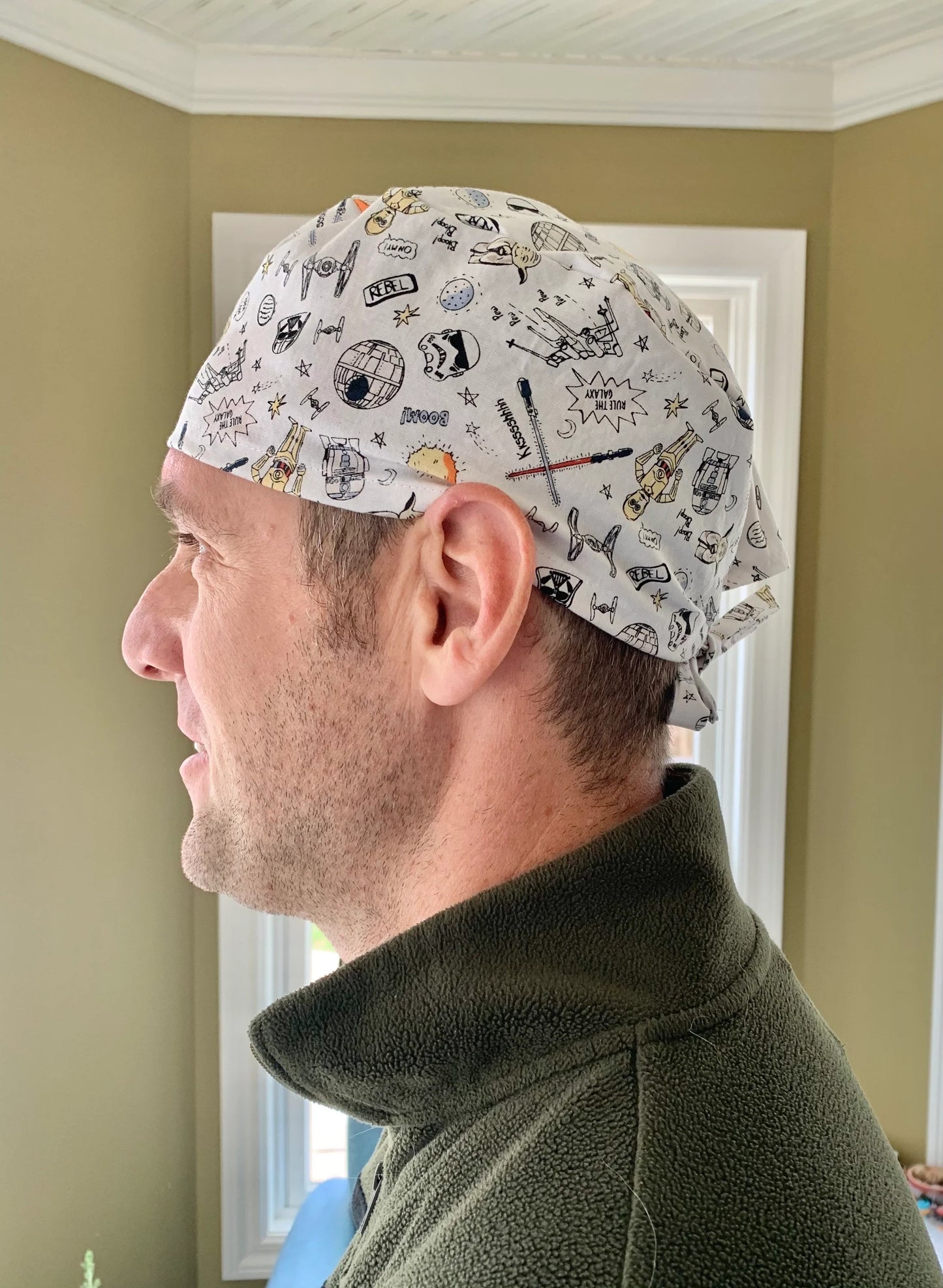 Star Wars pew pew tie fighters droids skull scrub cap mens