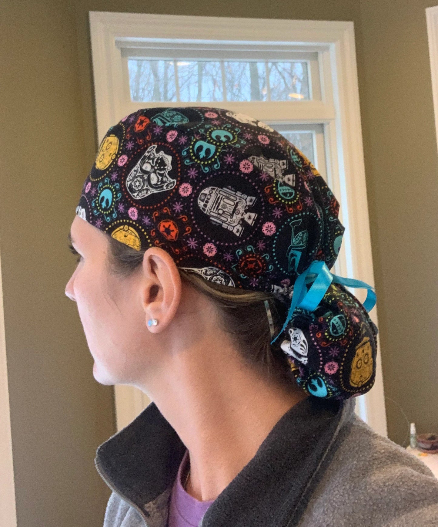 Star Wars sugar skulls ponytail scrub cap womens