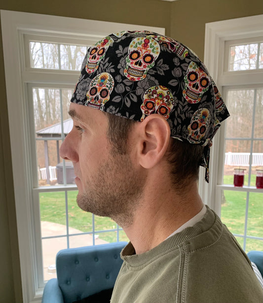 Sugar skulls candy skull scrub cap mens