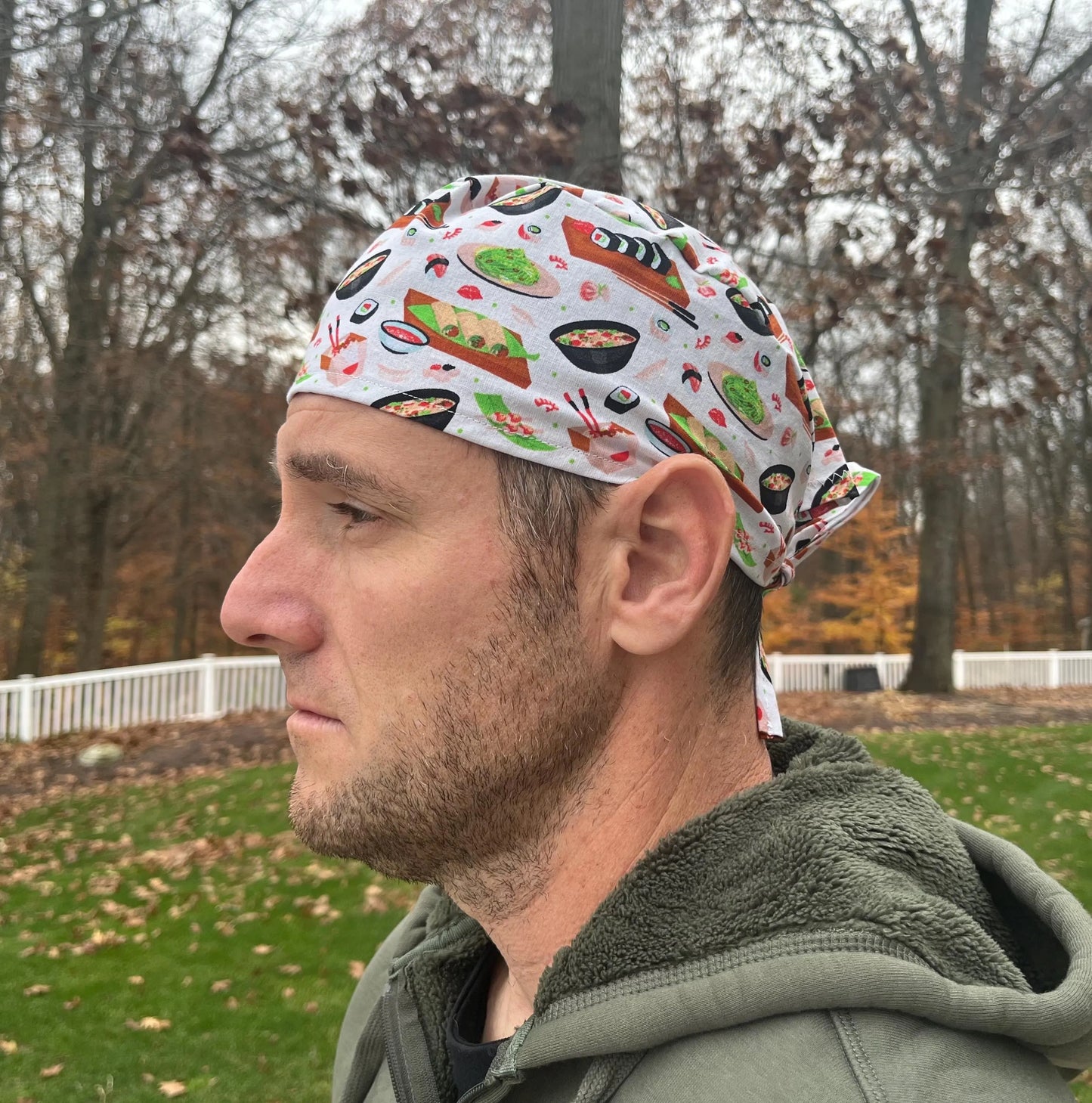 Sushi japanese skull scrub cap mens