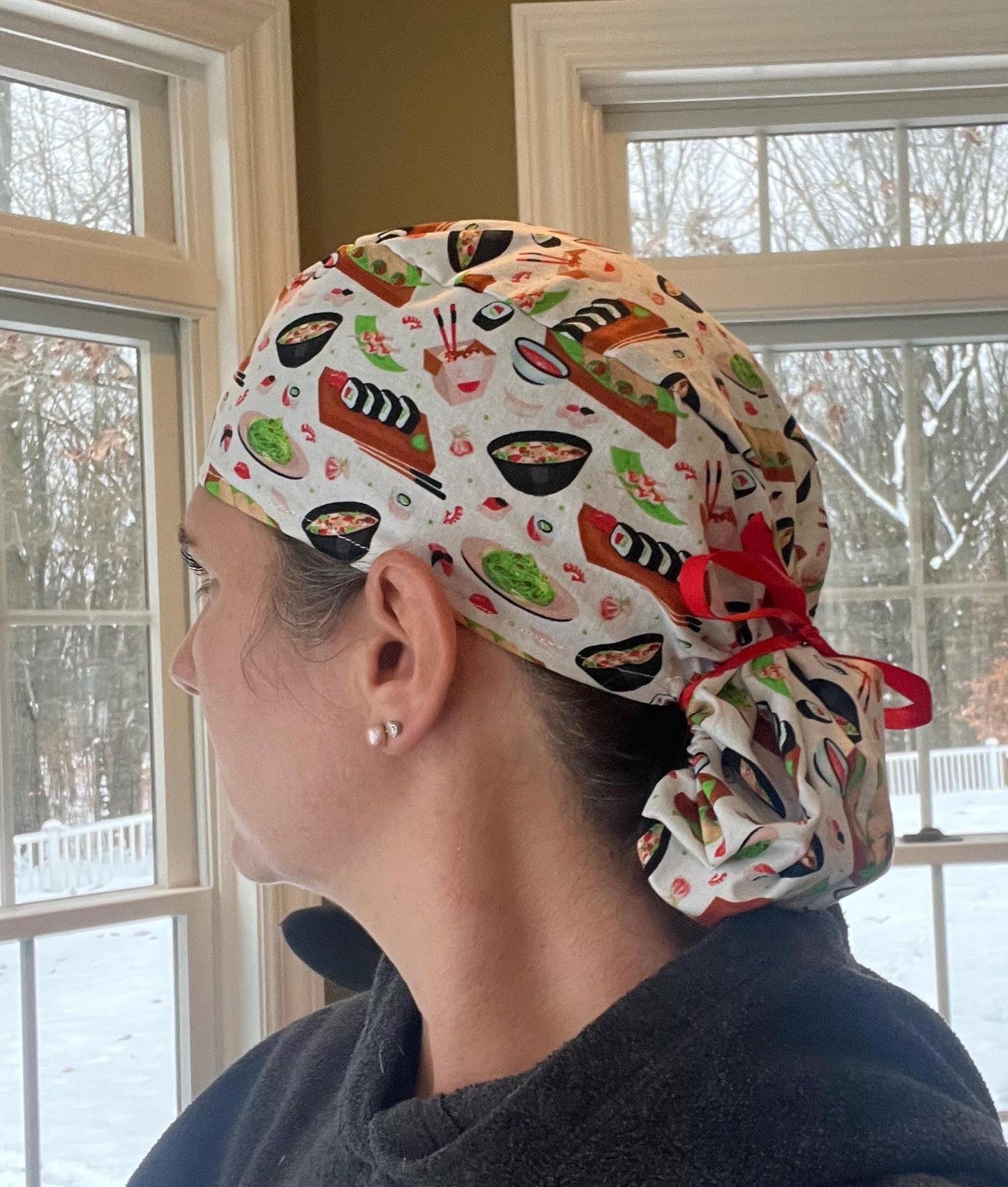 Sushi japanese pony tail ponytail scrub surgical surgery hat OR cap womens