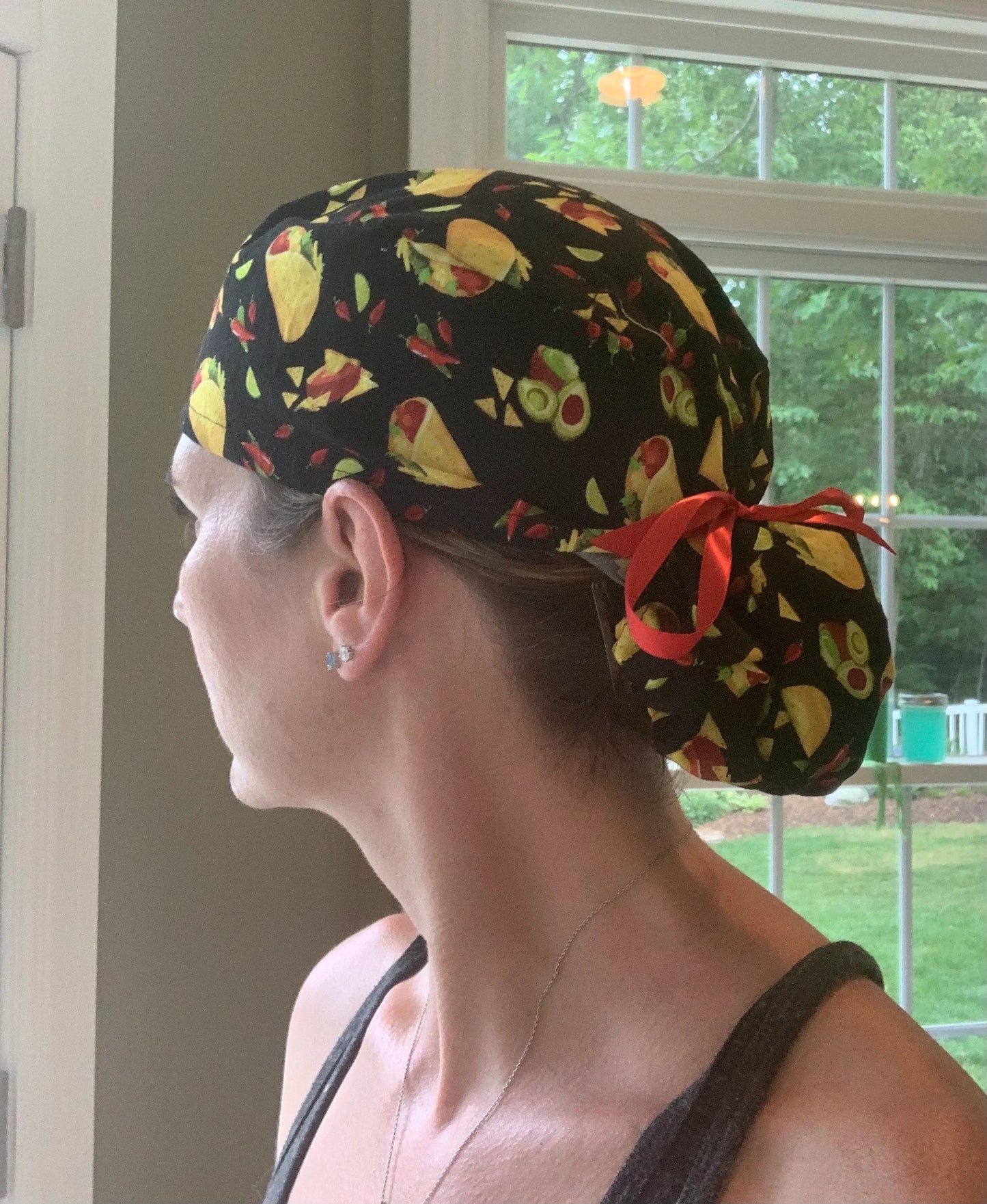 Tacos mexican food ponytail scrub cap womens