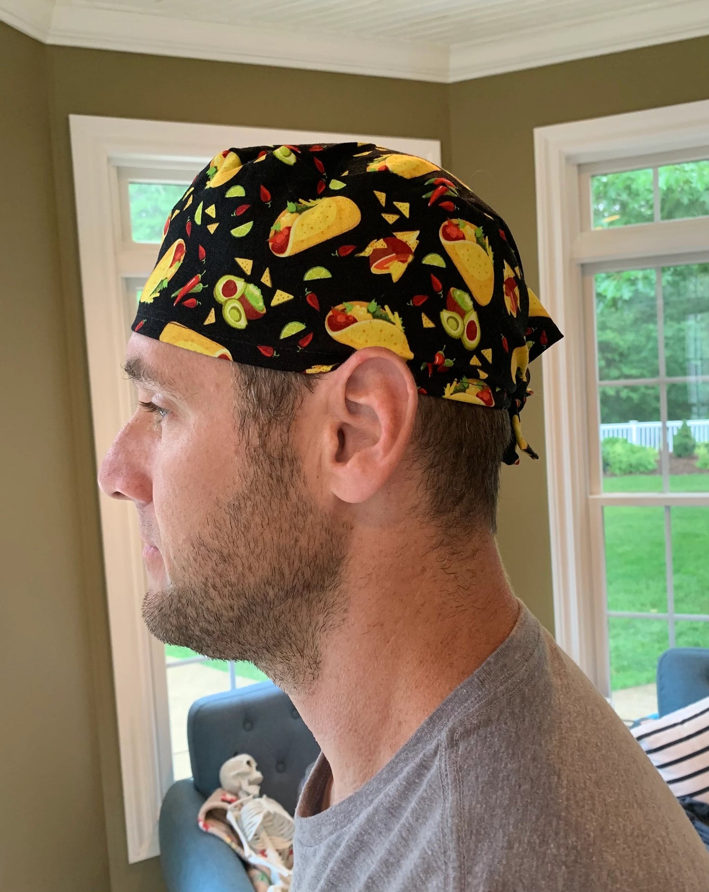 Tacos mexican food skull scrub cap mens