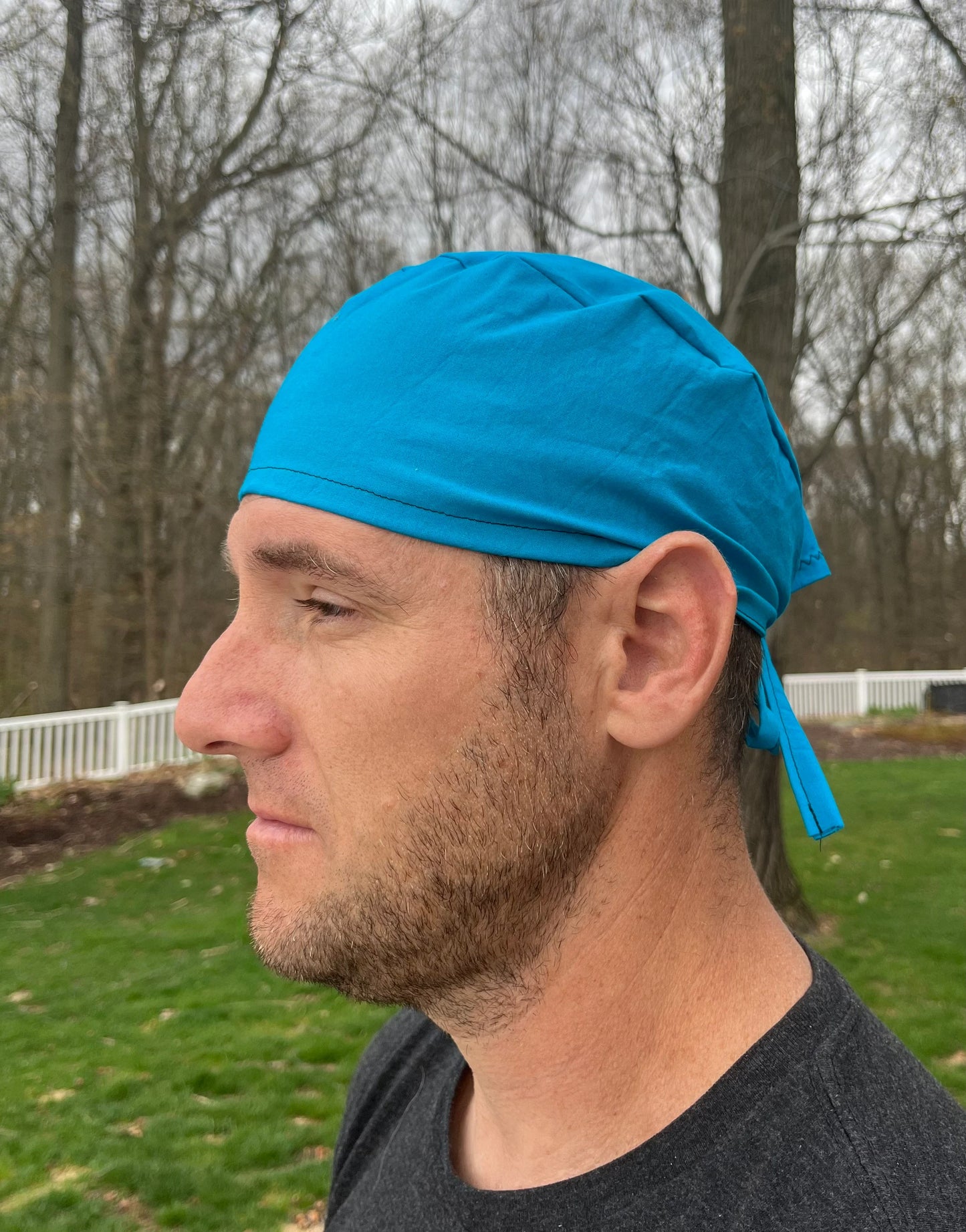 Teal blue solid plain skull scrub cap mens