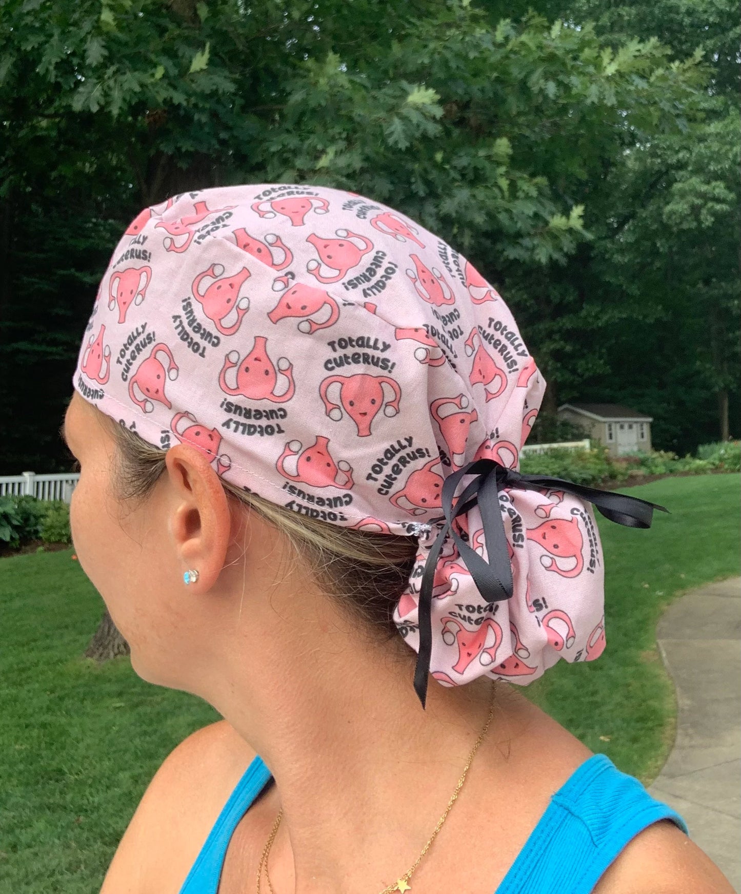 Totally cuterus uterus obgyn gyn ponytail scrub cap womens