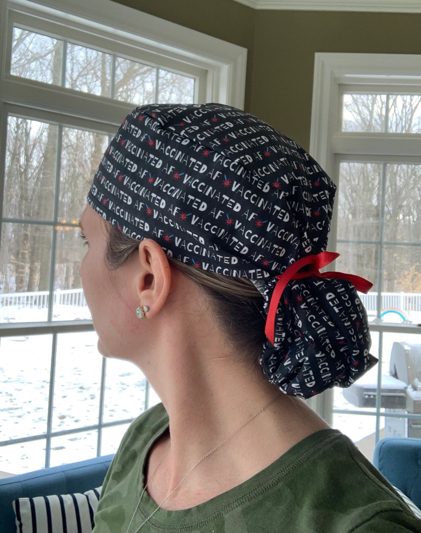 Vaccinated AF vaccines ponytail scrub cap womens