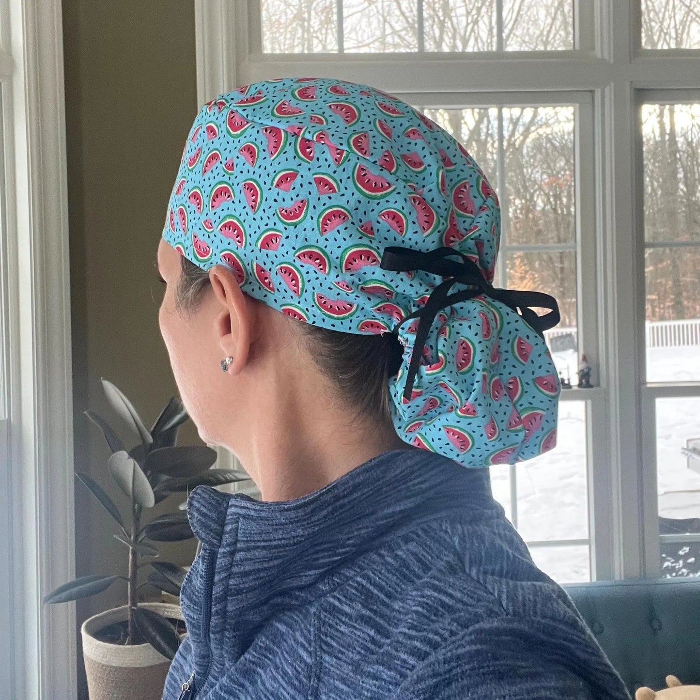 Watermelon blue ponytail scrub cap womens