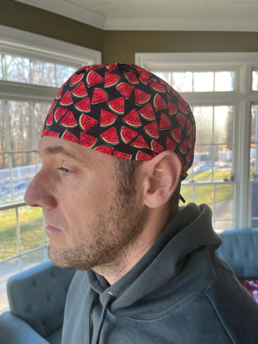 Watermelon black red skull scrub cap mens