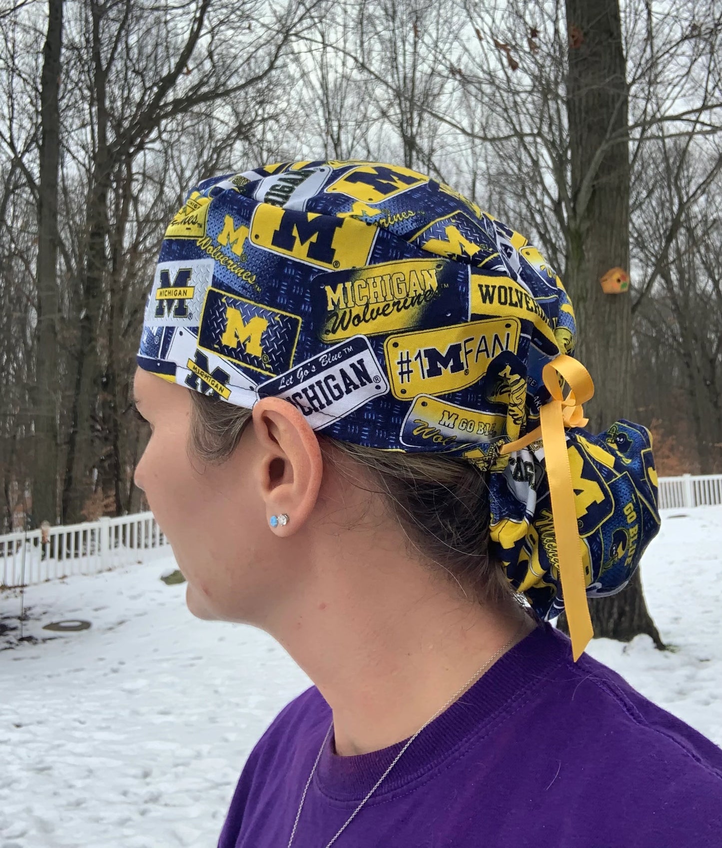 University of Michigan wolverines maize blue u of m ponytail scrub cap womens
