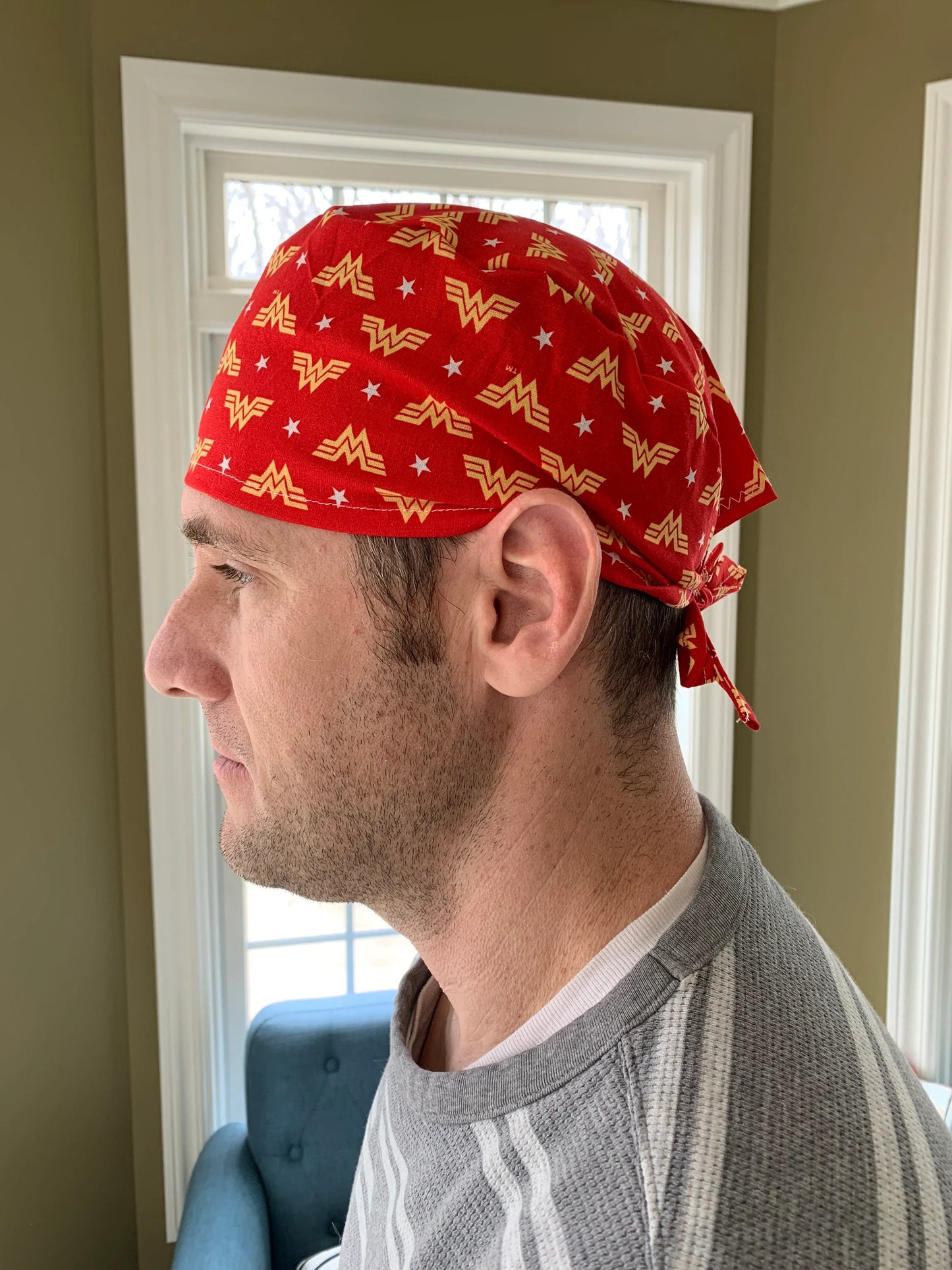 Wonder Woman red logo skull scrub cap mens
