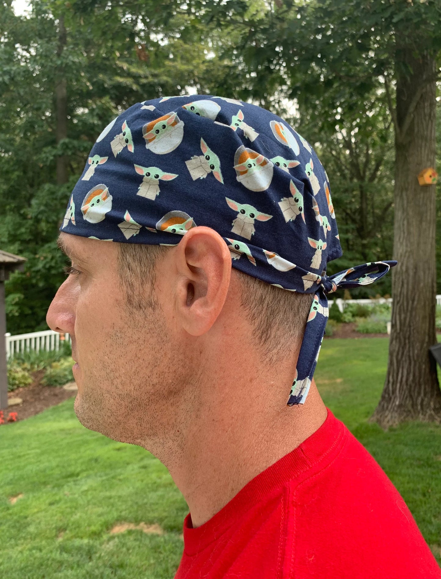 Baby yoda grogu Star Wars Mandalorian blue skull scrub cap mens