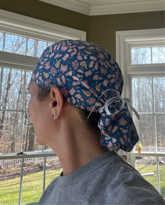 Organs colon liver lung surgery ponytail scrub cap womens