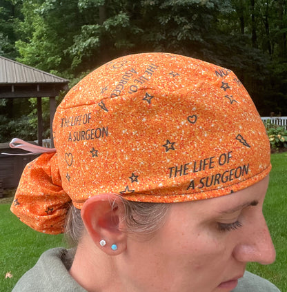 *Preorder* Taylor Swift life of a surgeon orange glitter print ponytail scrub cap womens