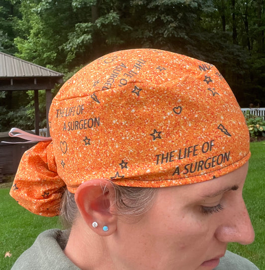 *Preorder* Taylor Swift life of a surgeon orange glitter print ponytail scrub cap womens